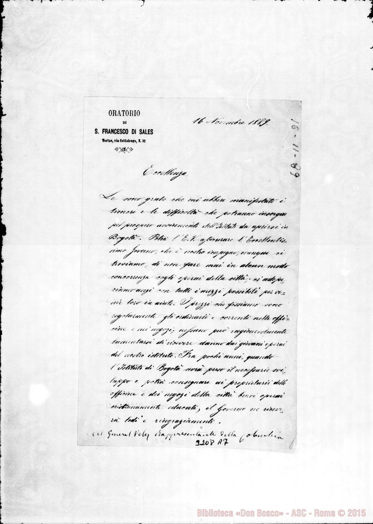 Fotogramma A 7 — Don Rua-Vélez Joaquín. Torino, 16-11-1889. Firma E autogr. Rua