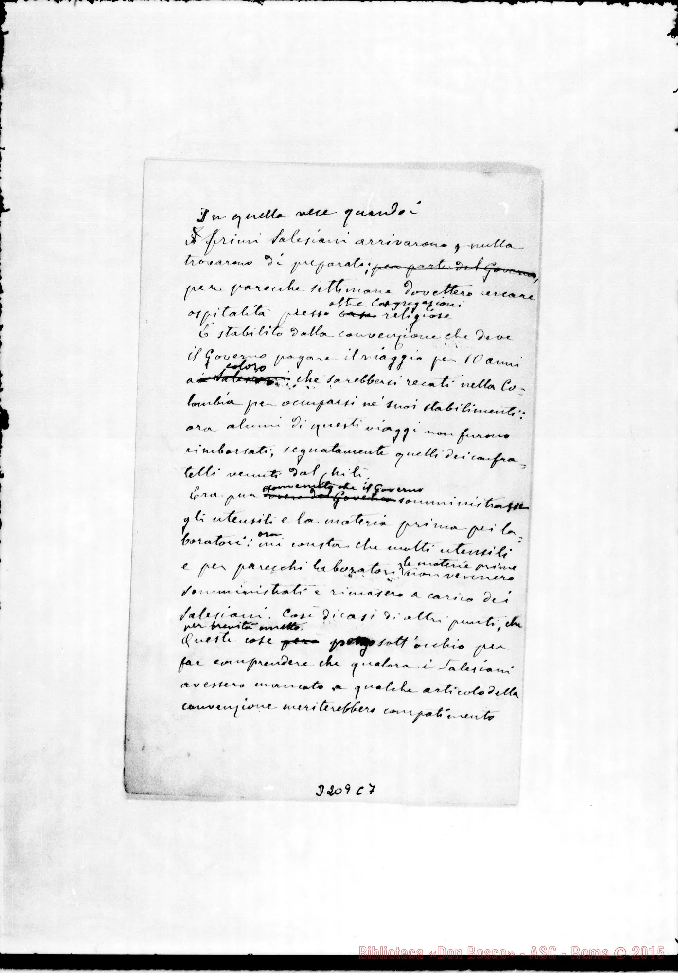 Fotogramma C 7 — Don Rua-Joaquin Vélez. Torino, die. 1893. Minuta ms. autogr. Rua