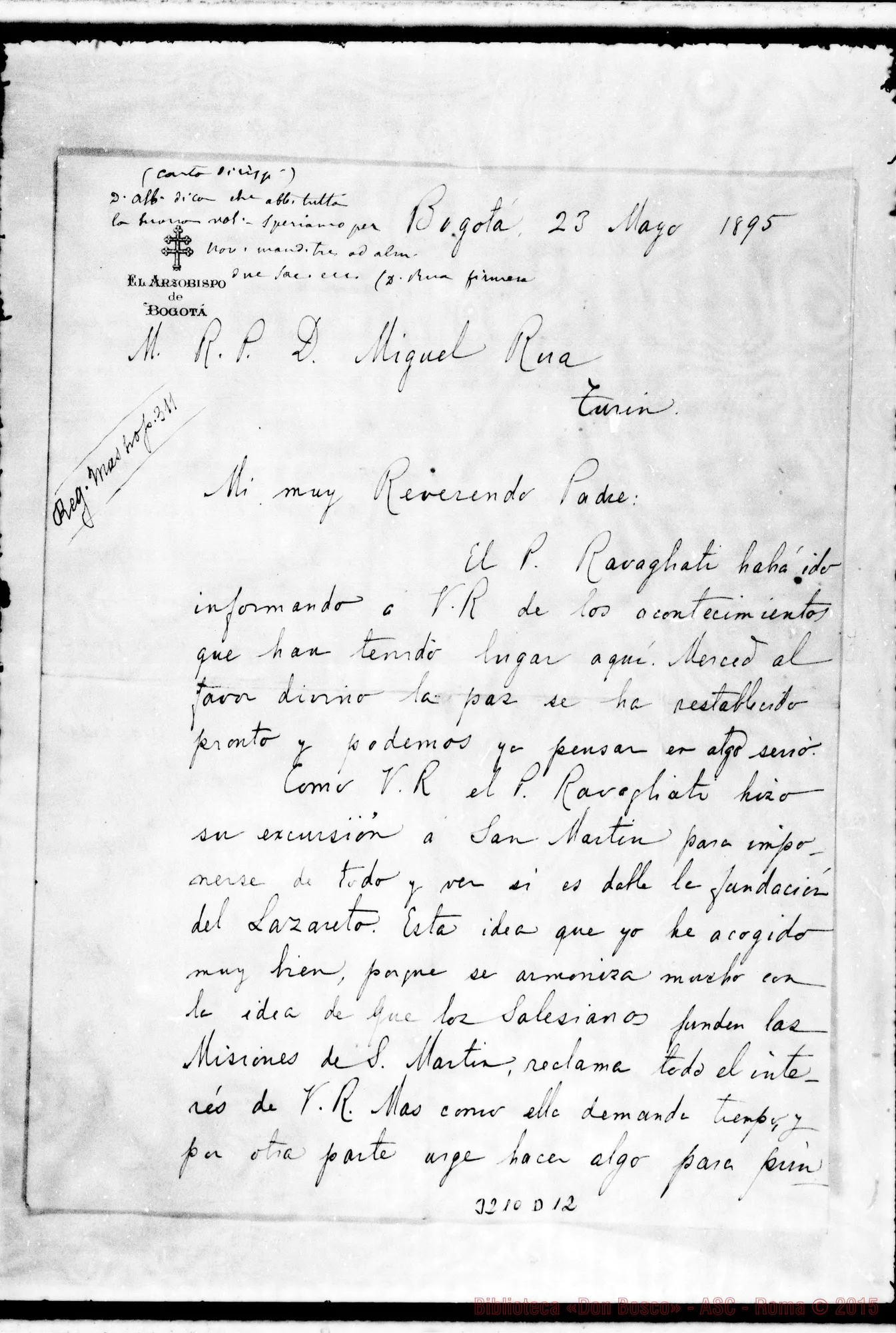 Fotogramma D 12 — Bernardo Herrera Restrepo, Vesc. di Bogotà-Don Rua. Magg. 1895 Autogr. Rua