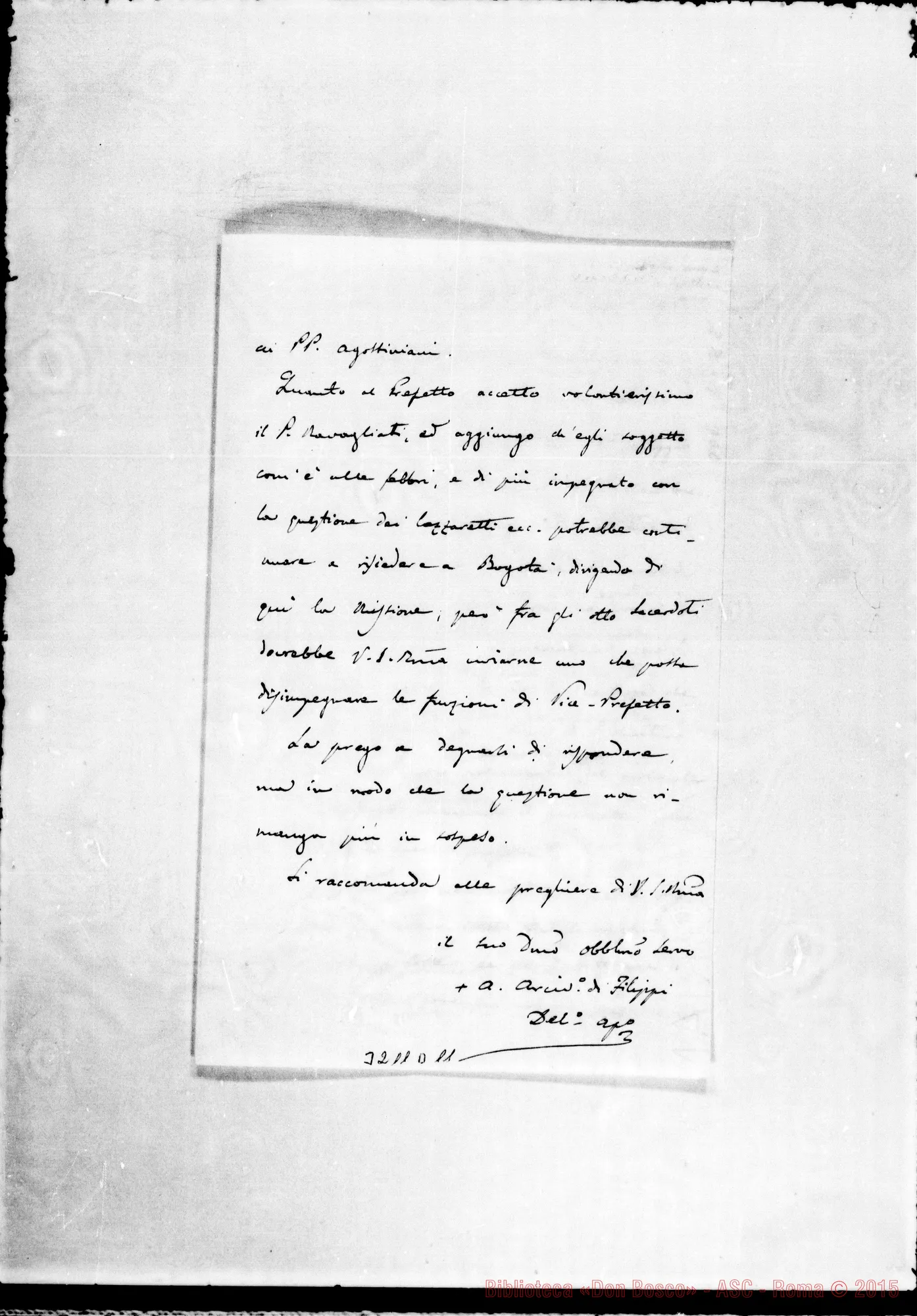Fotogramma D 11 — Antonio Vico, arciv.-Rev.mo Sig. Bogotá, 22-09-1900