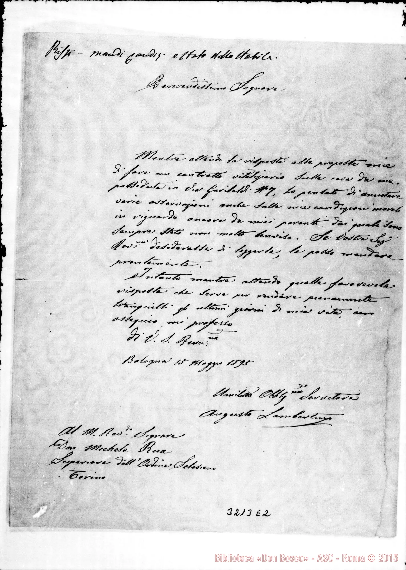 Fotogramma E 2 — Augusto Lambertini-Don Rua. Bologna, 15-05-1895