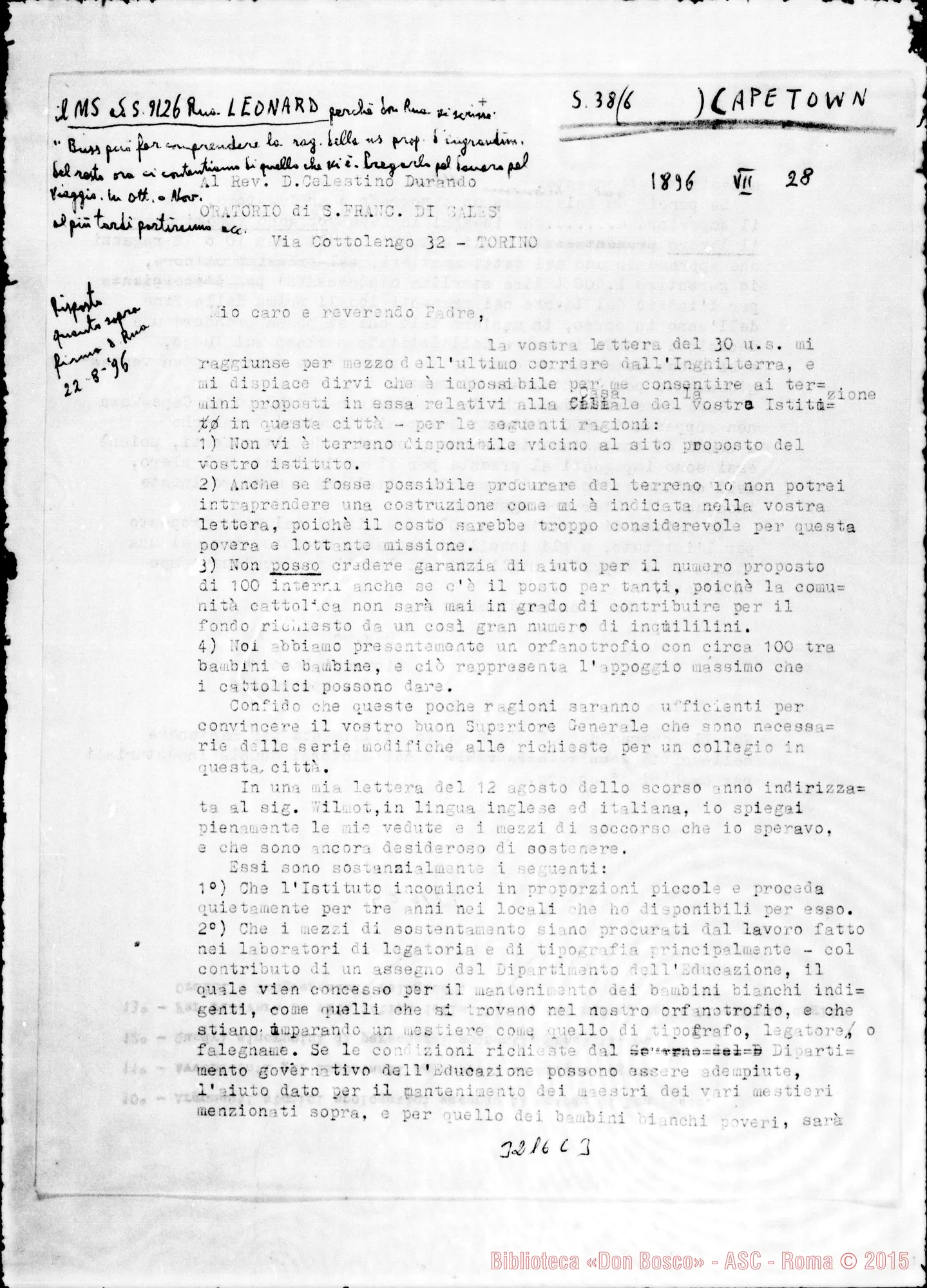 Fotogramma C 3 — Giovanni Léonard, vie. apost.-Don Durando. Copia, il 28-07-1896