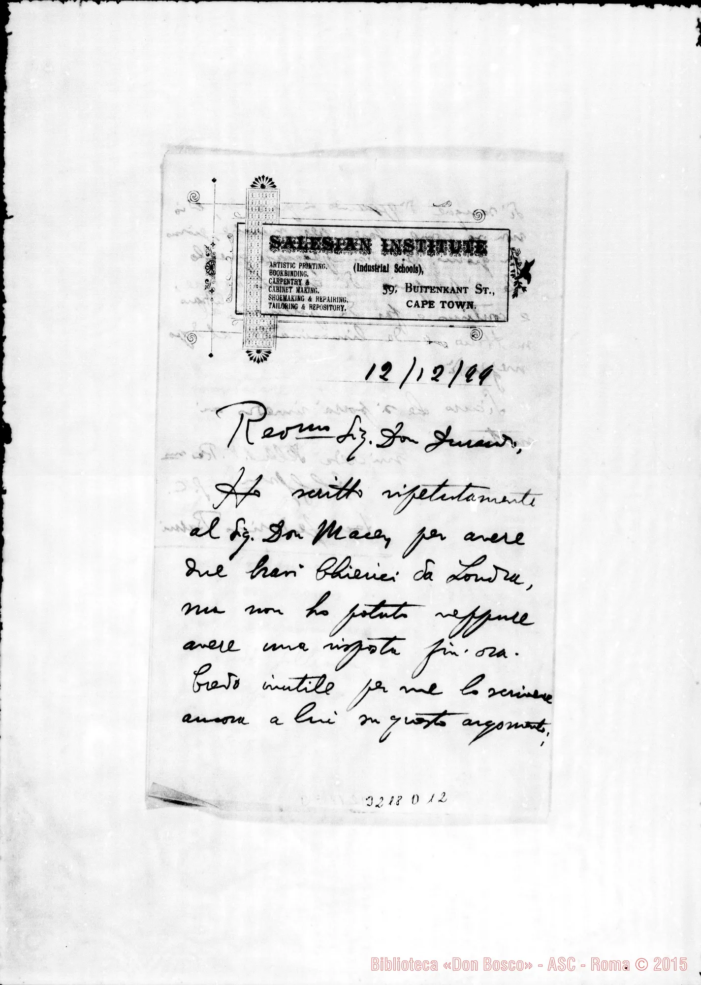 Fotogramma D 12 — Don Barni-Don Durando. Capetown, 12-12-1899