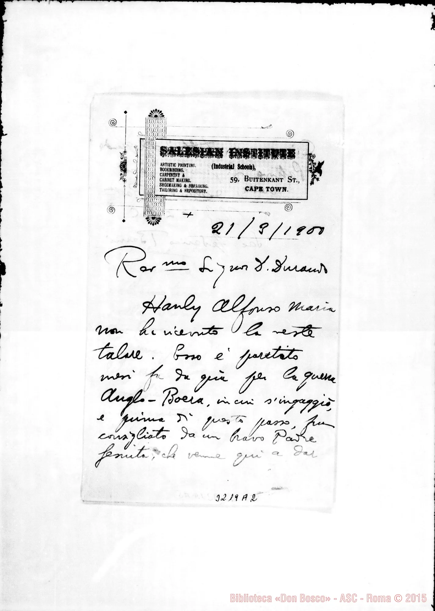 Fotogramma A 2 — Don Barni-Don Durando. Cape Town, 21-03-1900