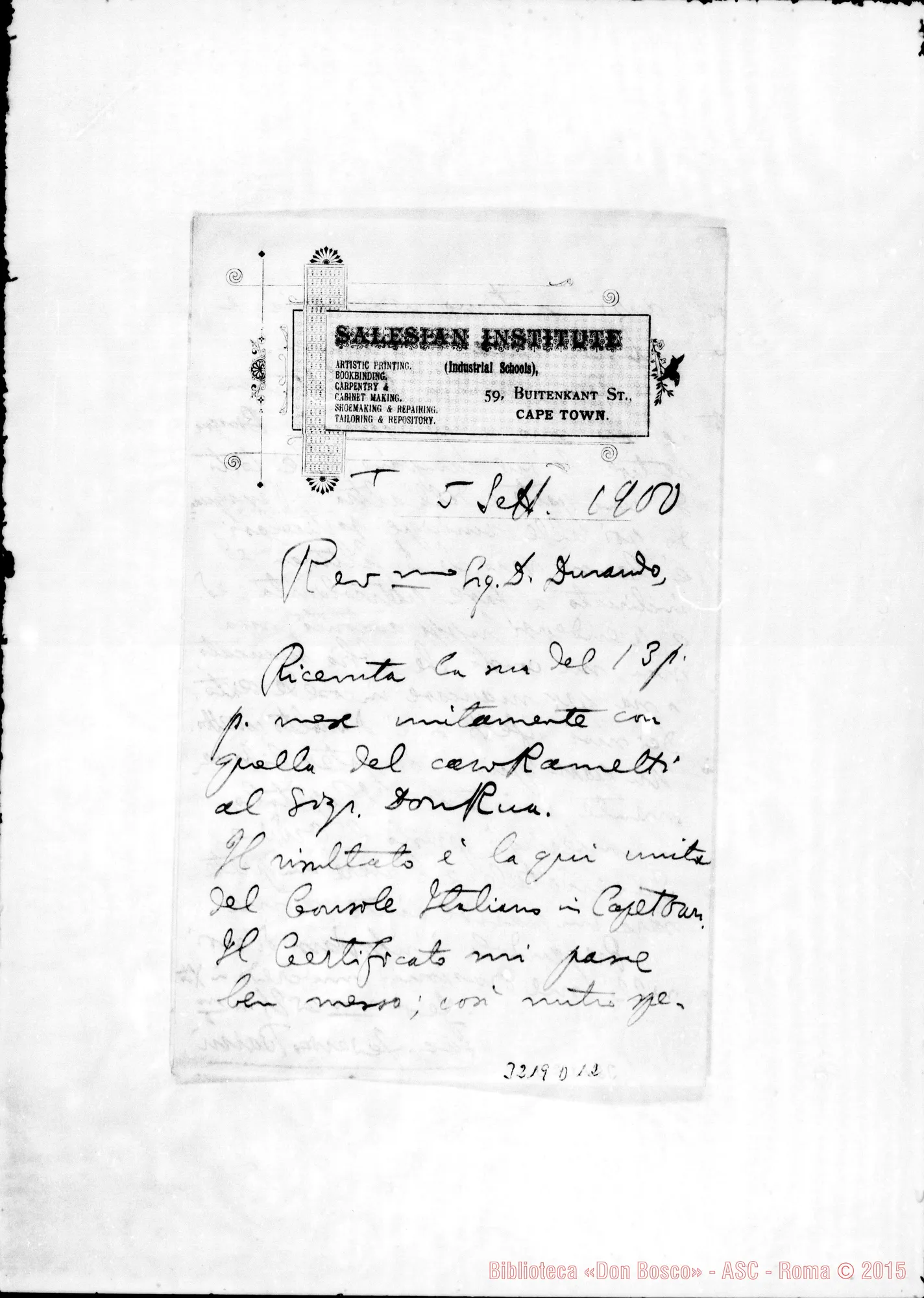 Fotogramma D 12 — Don Barni-Don Durando. Cape Town, 5-09-1900