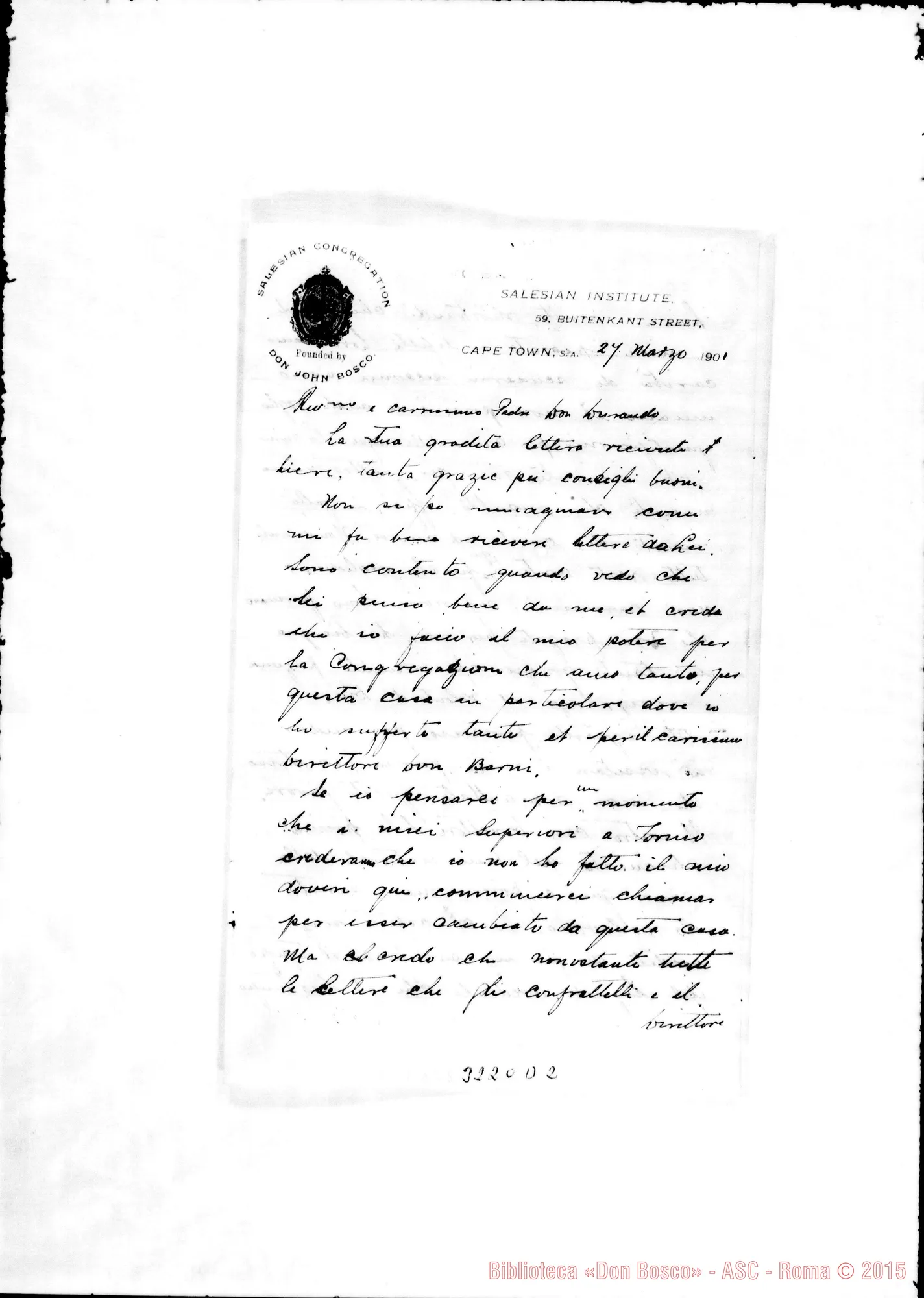 Fotogramma D 2 — Giltinan Tommaso, sac.-Don Durando. Cape Town, 27-03-1901