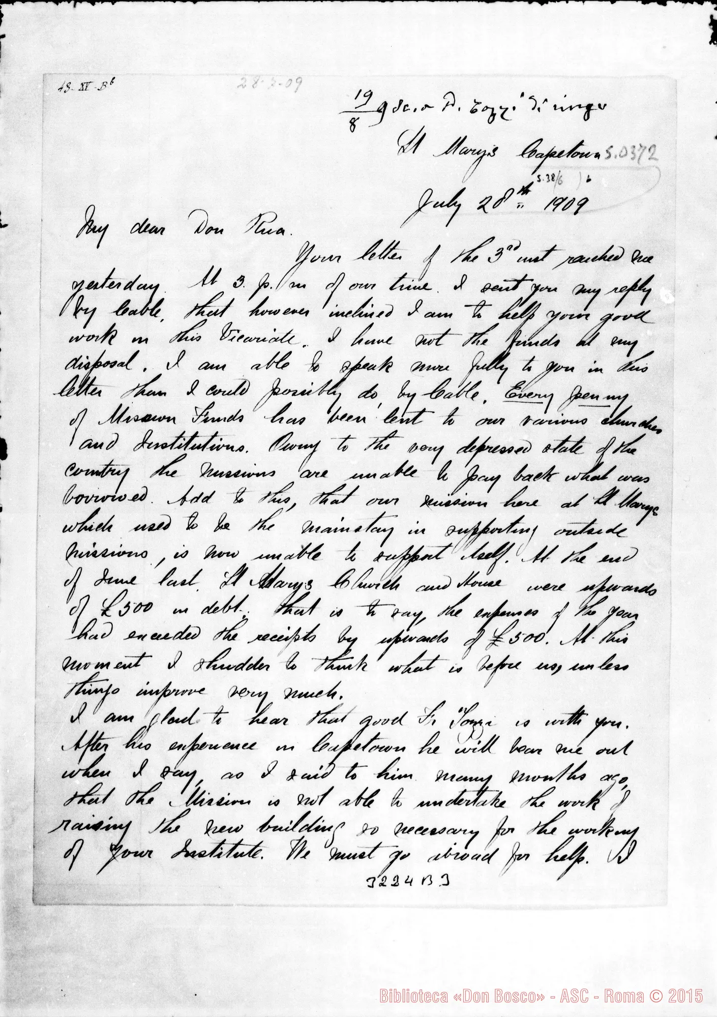 Fotogramma B 3 — Mons. Giovanni Rooney-Don Rua. Cape Town, 28-07-1909 Autogr. Rua