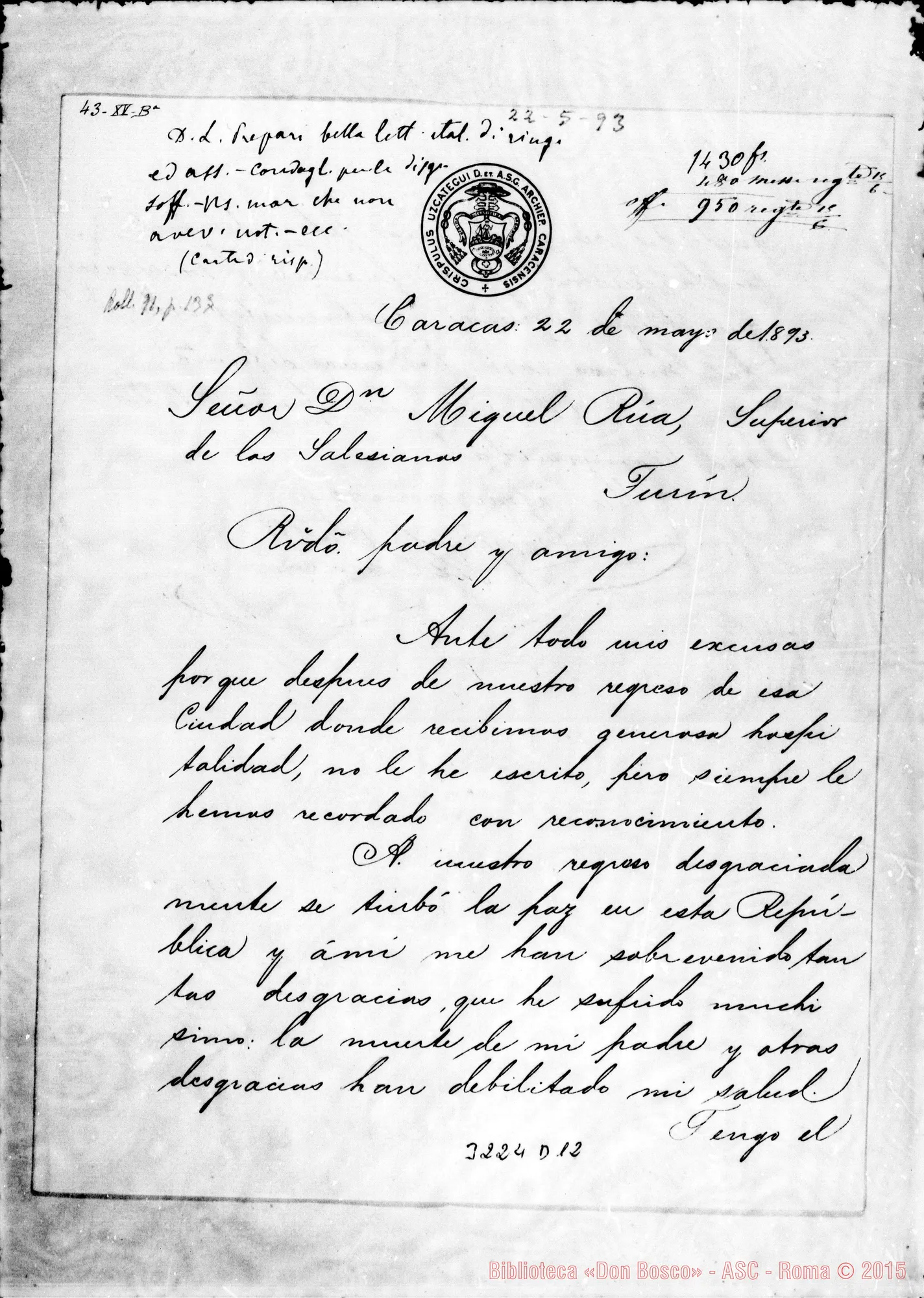 Fotogramma D 12 — Críspolo Uzcátegui, vesc.-Don Rua. Caracas, 22-05-1893 Autogr. Rua