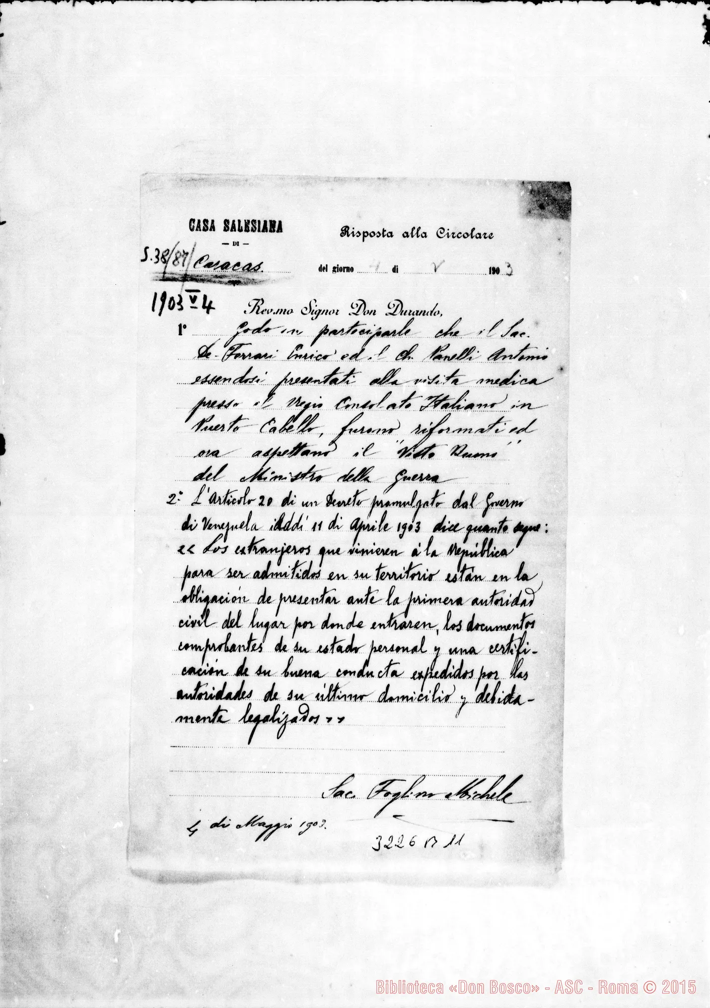 Fotogramma B 11 — Don Foglino Michele-Don Durando. Caracas, 4-05-1902