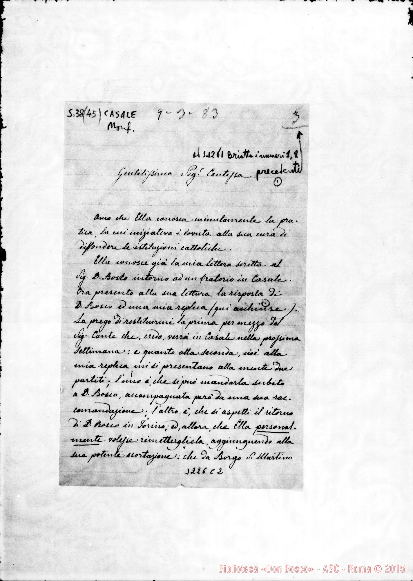 Fotogramma C 2 — Casale Monferrato: Don Luigi Briatta-Caterina Cavalli, contessa. Casale, 9-03-1883. Cfr. 1460 A4… Don Briatta-Don Bosco