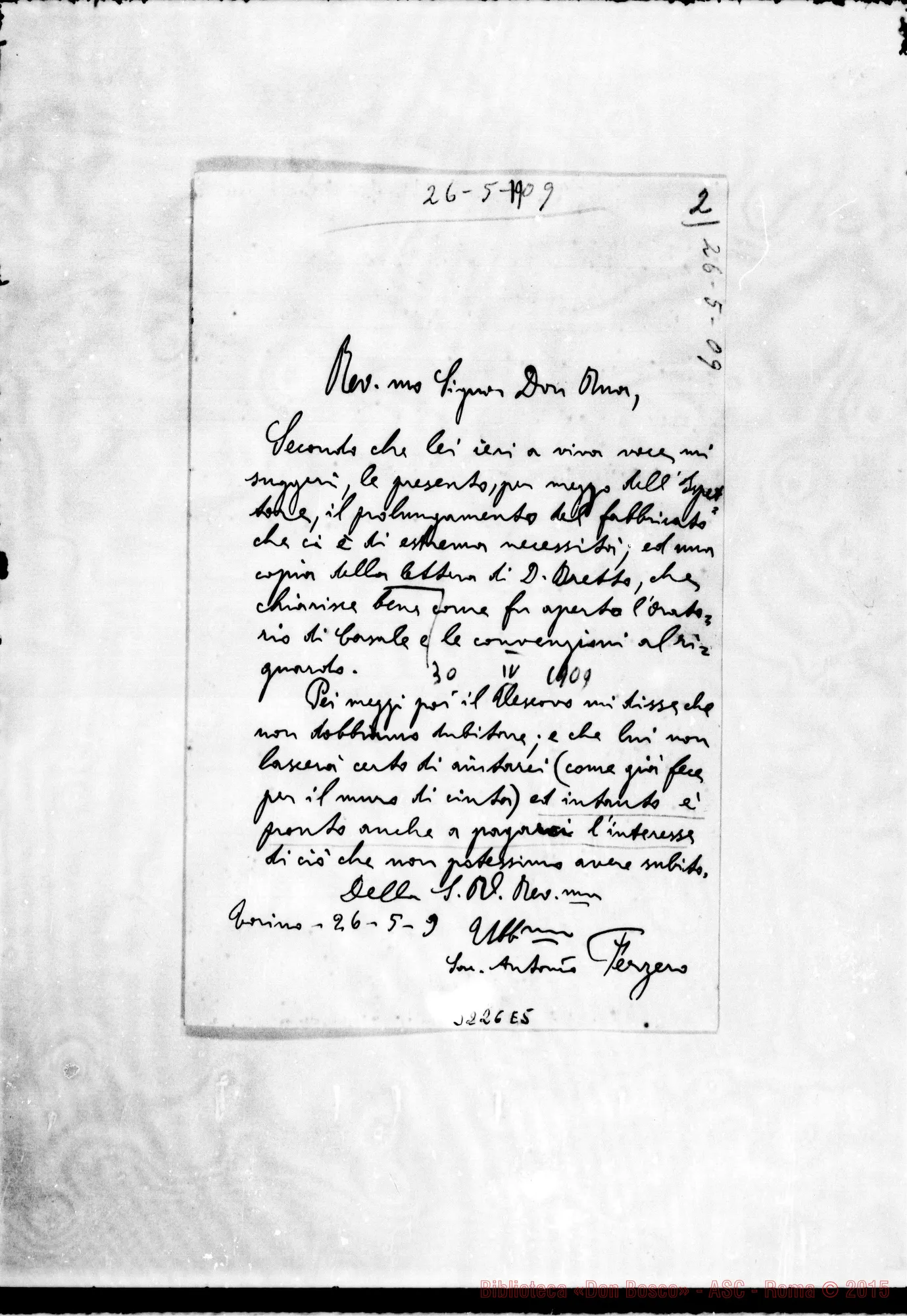 Fotogramma E 5 — Don Ferzero-Don Rua. 26-05-1909. Inclusa dichiarazione di D. Farina