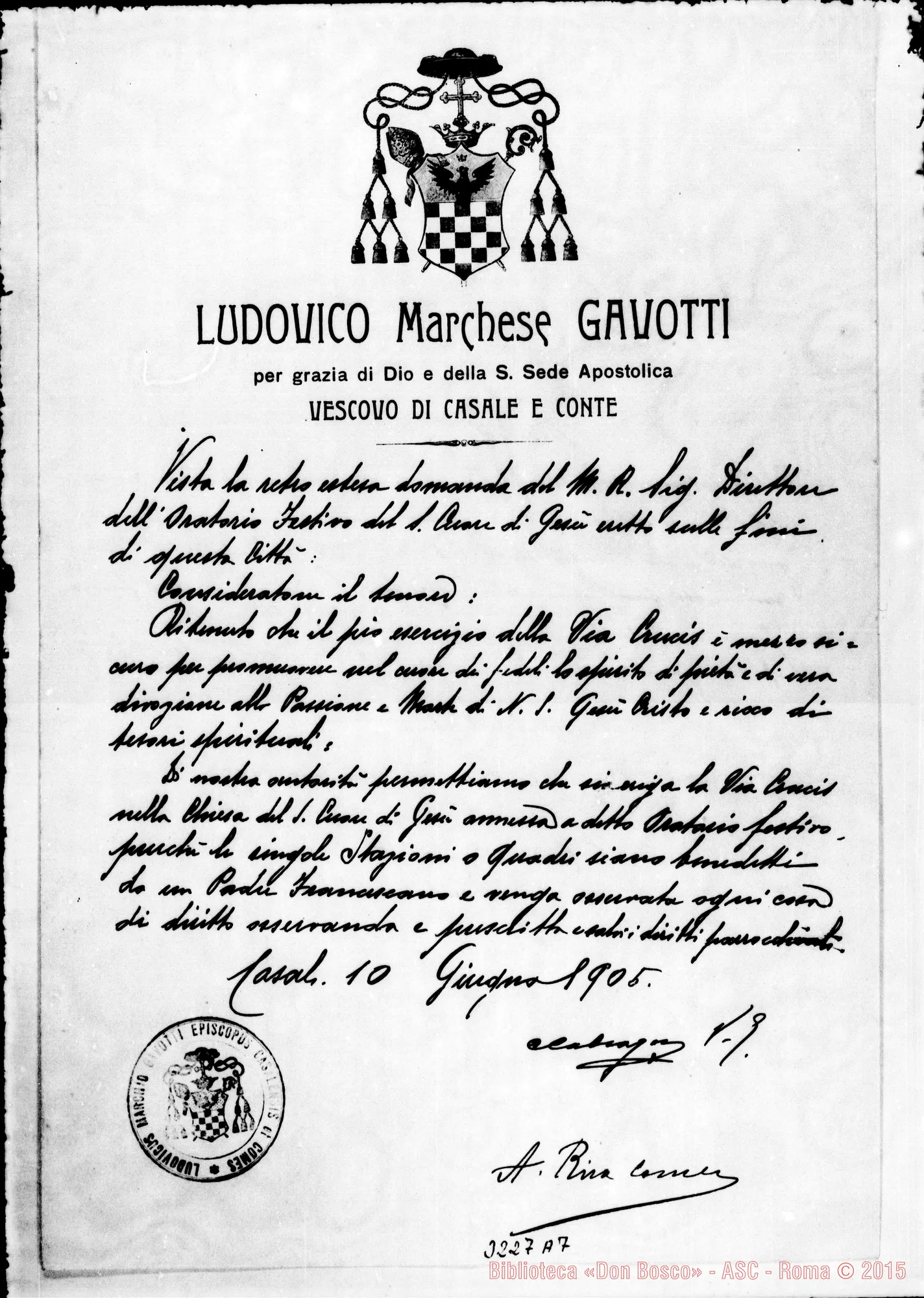 Fotogramma A 7 — Autorizzazioni del Vesc. per la Cappella dell'Oratorio