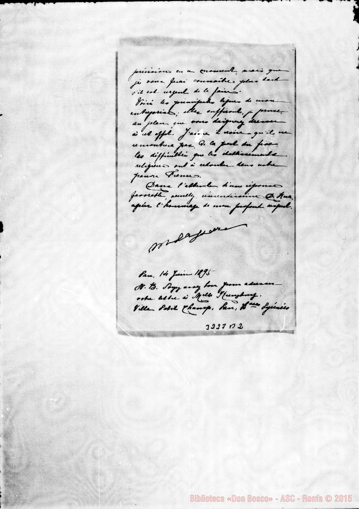 Fotogramma B 2 — Caserta: M.Ile Marie Lasserre-Don Rua. Pau, 14-06-1895