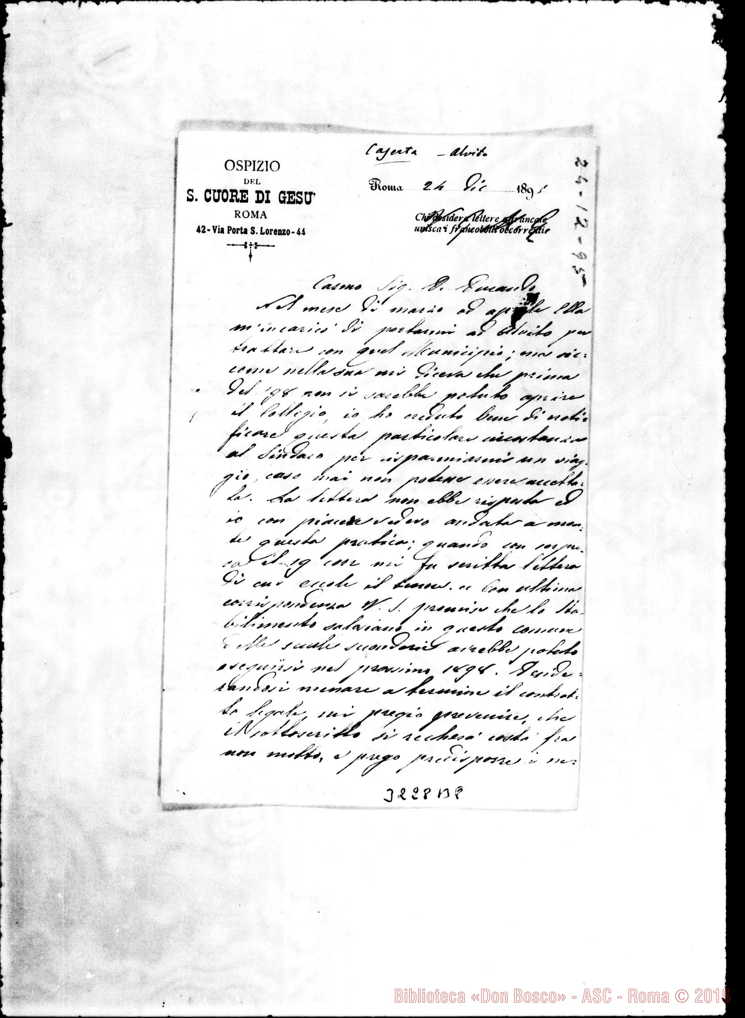 Fotogramma B 8 — Don Cagliero Cesare-Durando. Roma, 24-12-1895