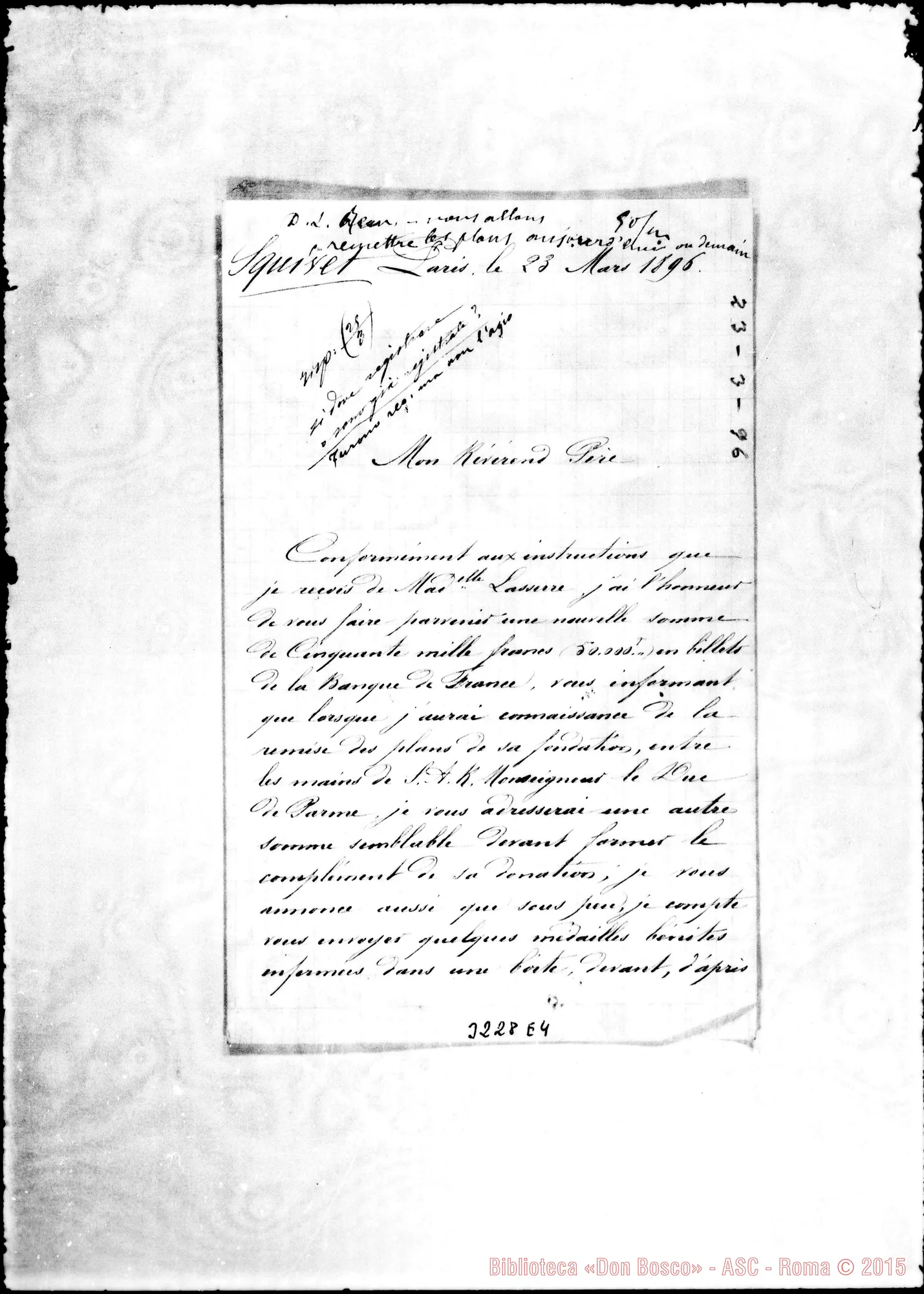 Fotogramma E 4 — L. Squivet-Révérend Pére. Paris, 23-03-1896 Autogr. Rua