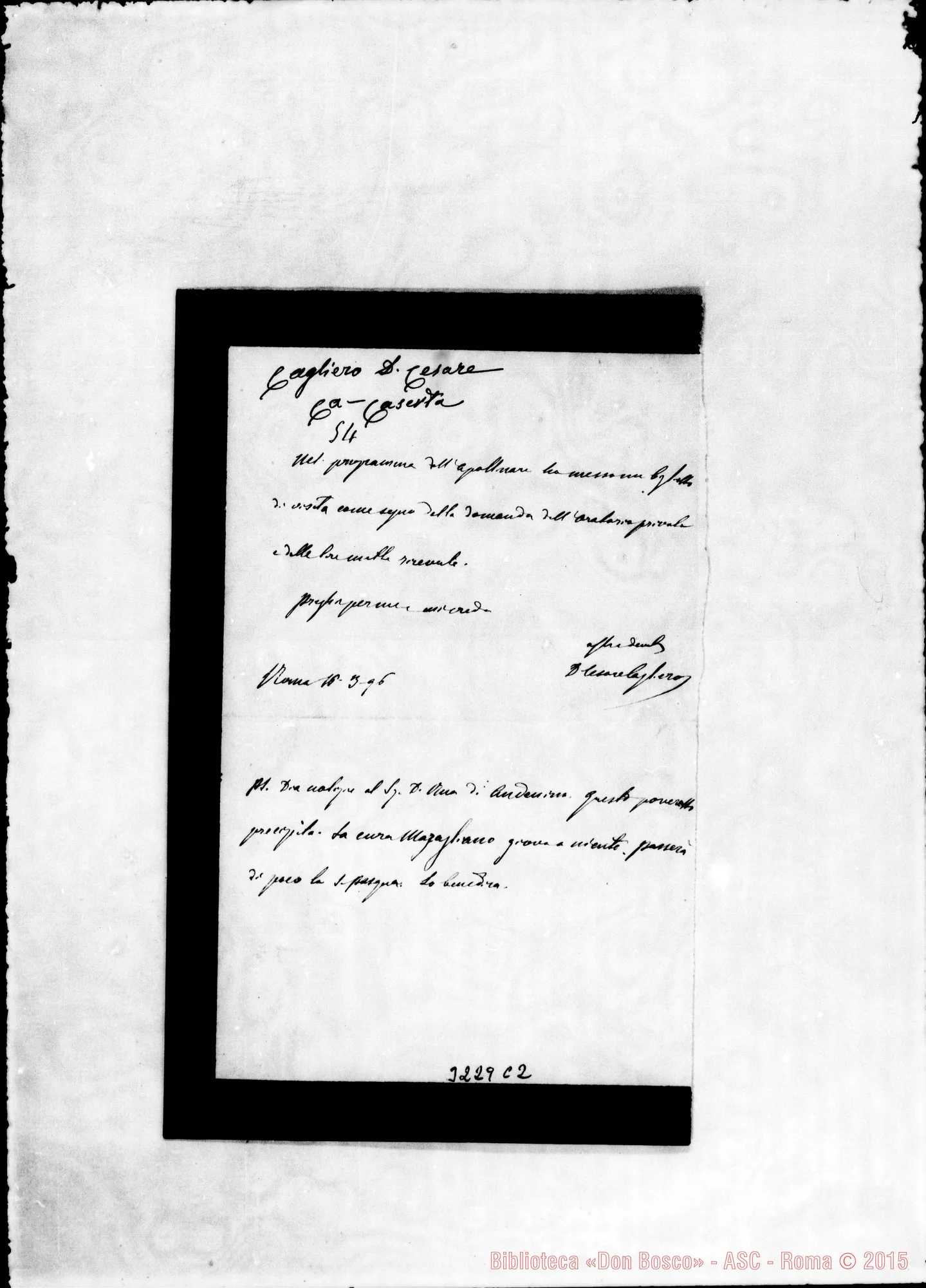 Fotogramma C 2 — Don Cagliero Cesare-Don Belmonte. Roma, 16-03-1896