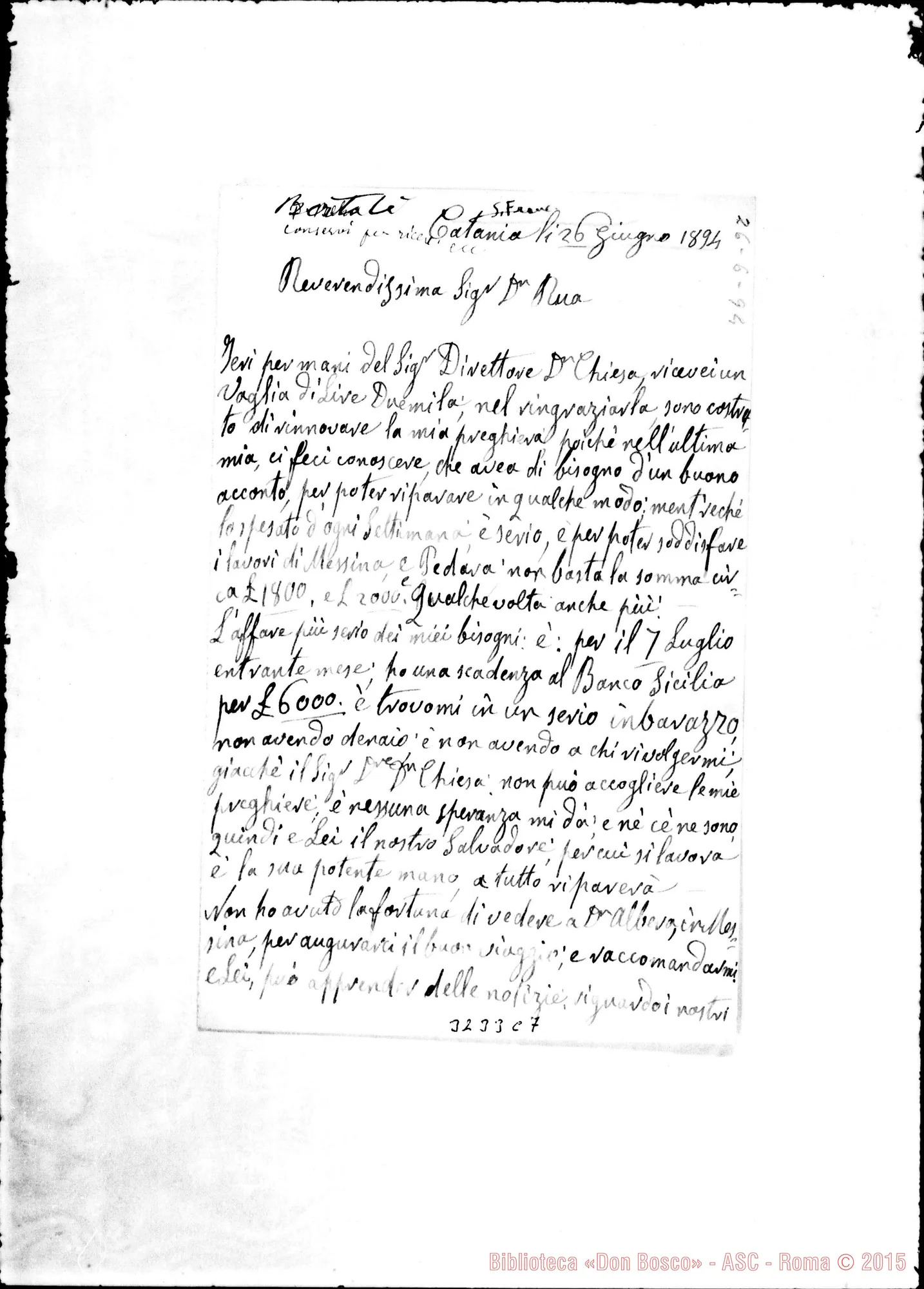 Fotogramma C 7 — Luigi Ferro-Don Rua. Catania, 12-06-1894 Autogr. Rua