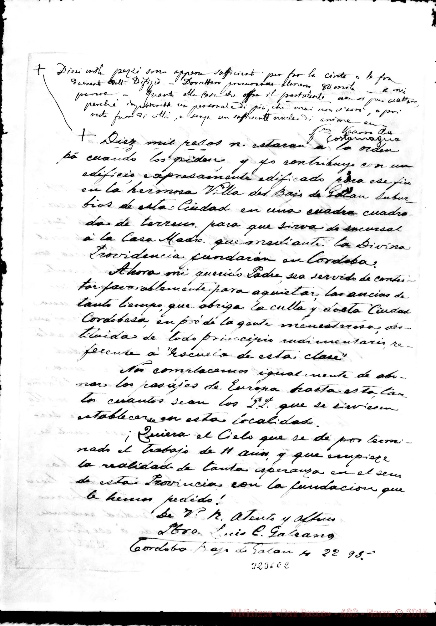 Fotogramma E 2 — Luis C. Galeano, pbro.-Don Rua. Córdoba, 4-22-1895 Autogr. Rua