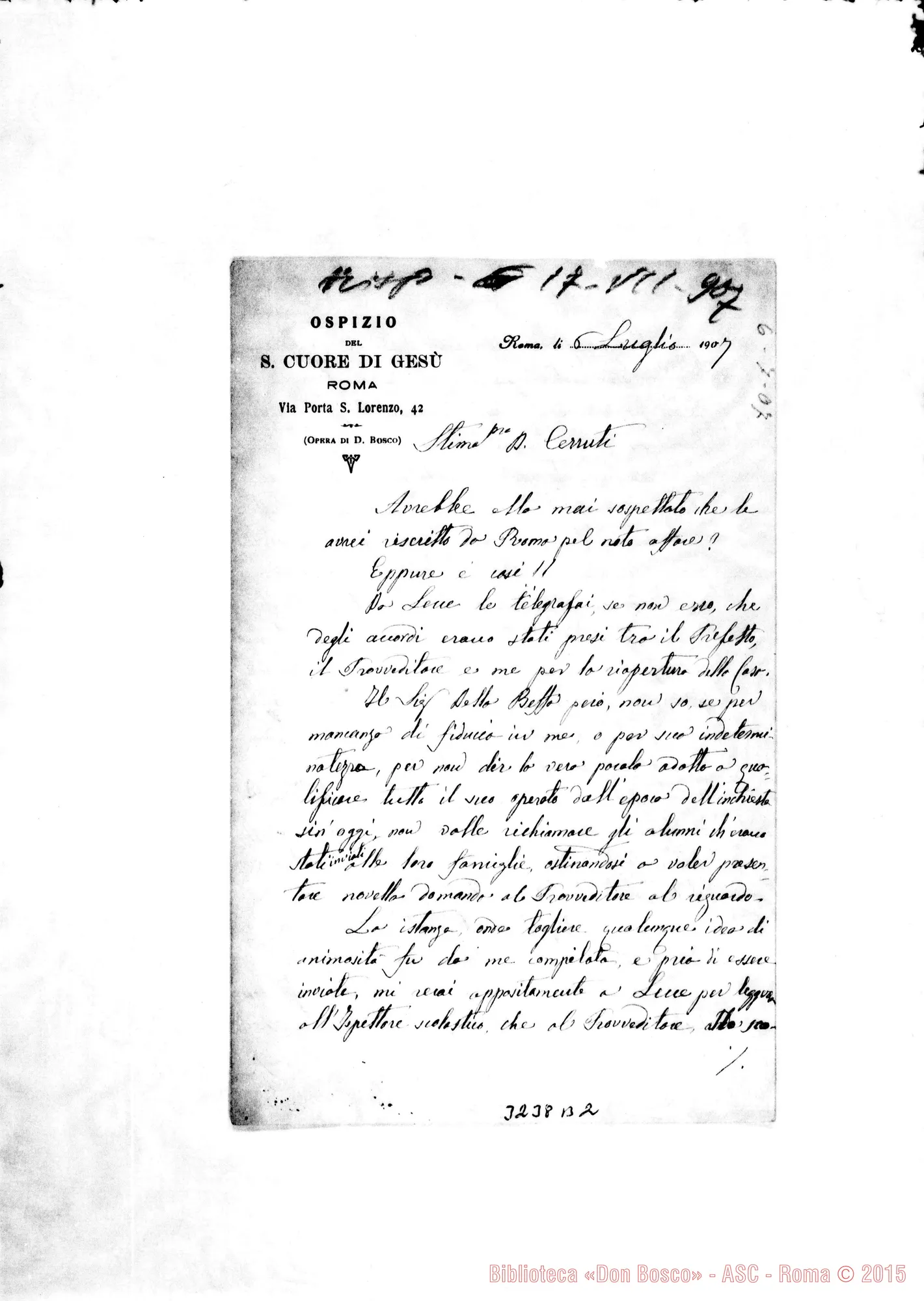 Fotogramma B 2 — Antonio Gervasi-Don Cerruti. Roma, 6-07-1907