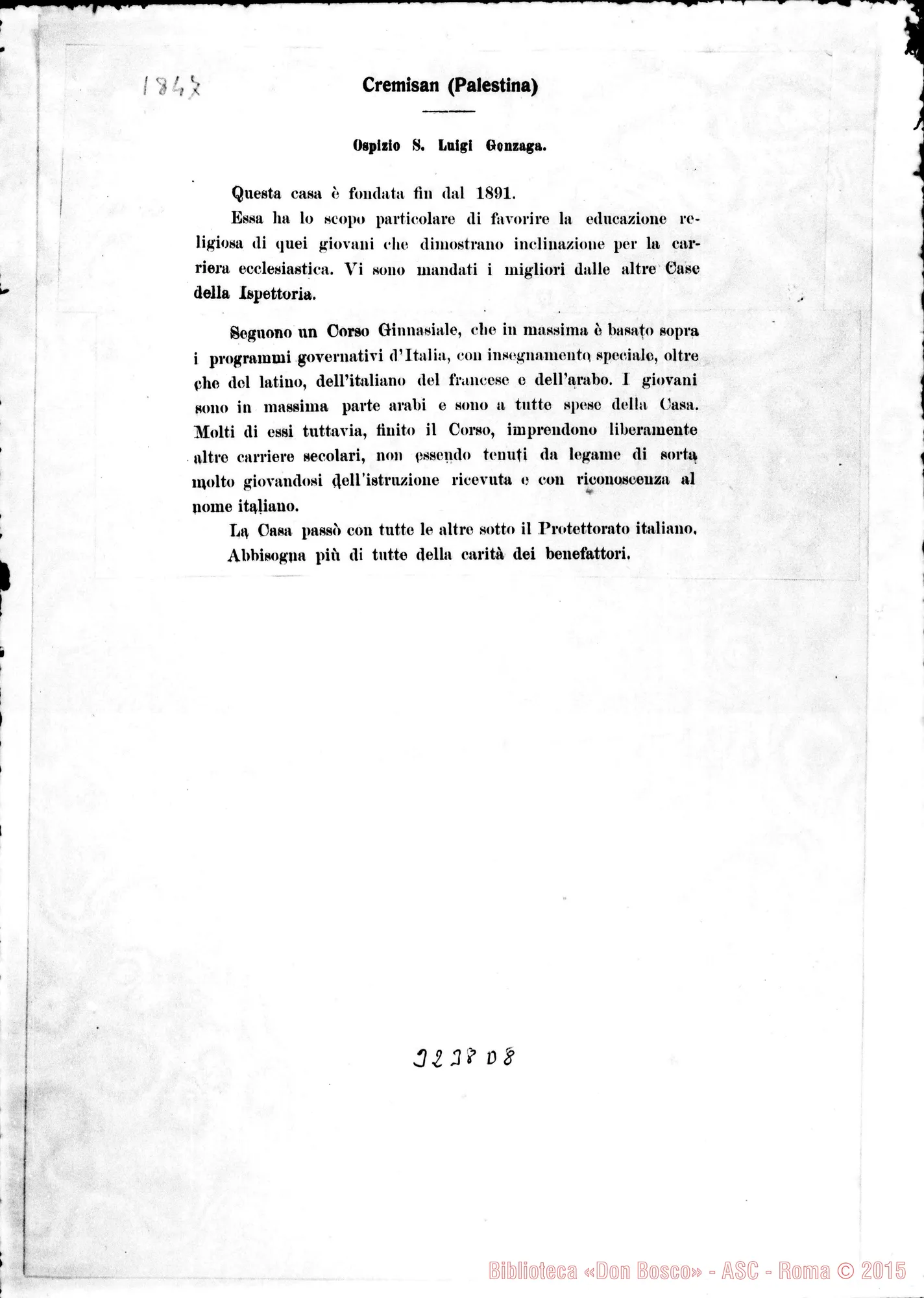 Fotogramma D 8 — Cremisan: Notizie sull’opera di Cremisan