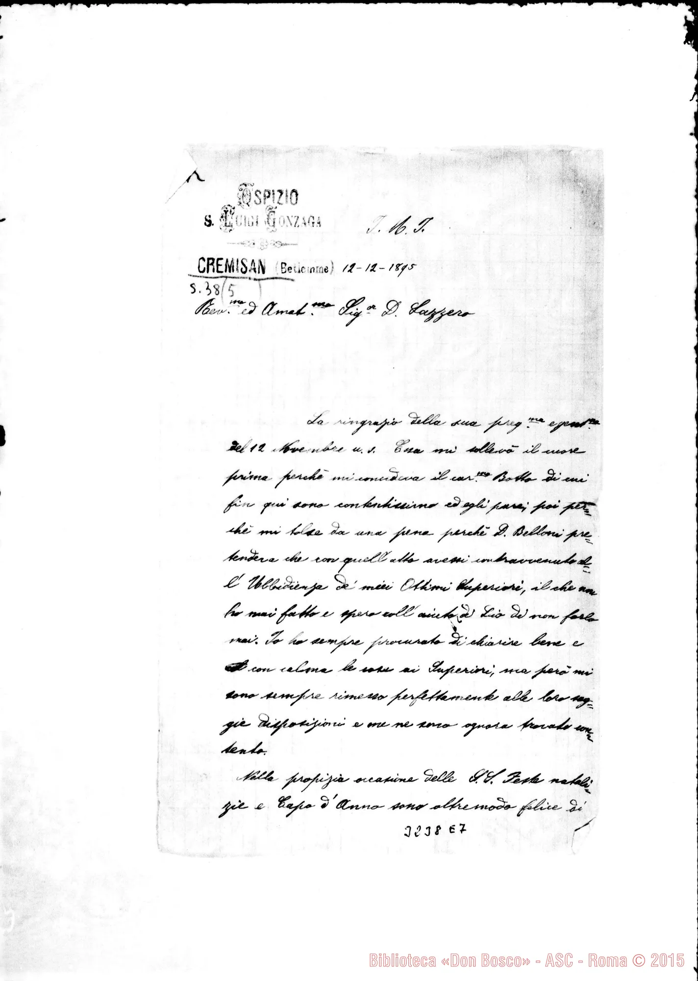 Fotogramma E 7 — Don Giuseppe Pompignoli-Don Lazzero. Cremisan, 12-12-1895