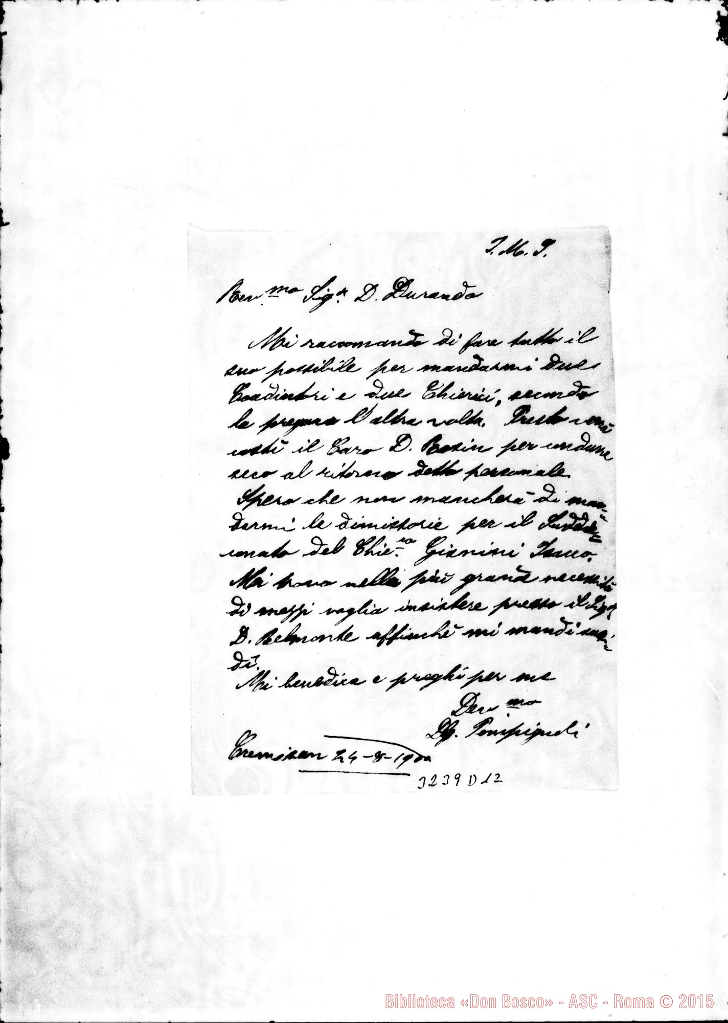 Fotogramma D 12 — Don Pompignoli-Don Durando. Cremisan, 24-08-1900