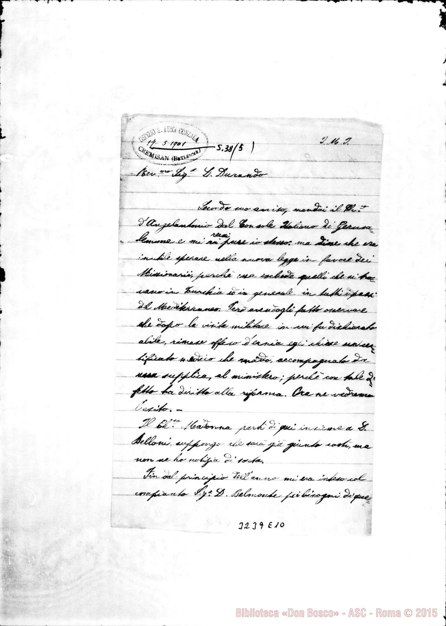 Fotogramma E 10 — Don Pompignoli-Don Durando. Cremisan, 17-05-1901