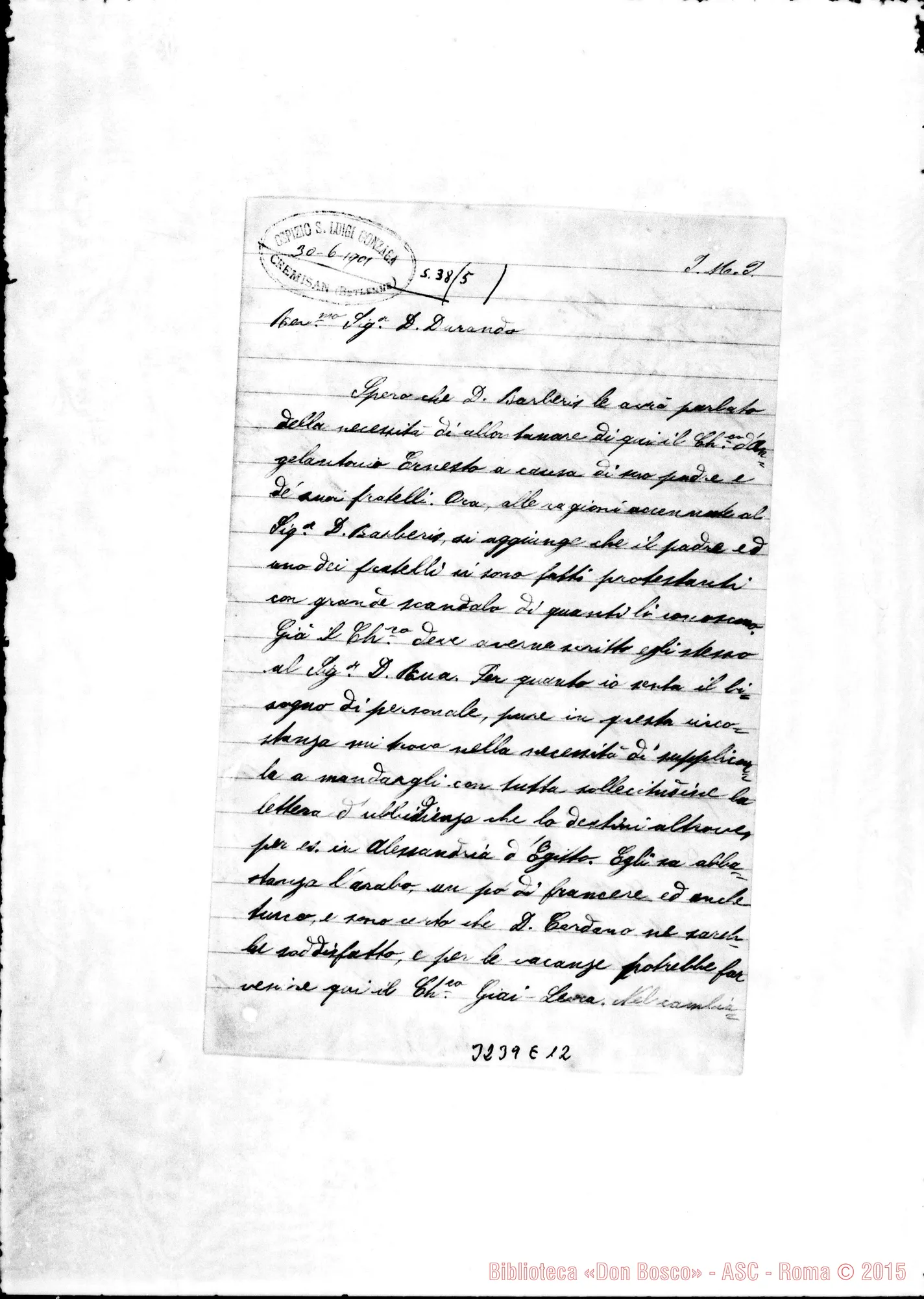Fotogramma E 12 — Don Pompignoli-Don Durando. Cremisan, 30-06-1901