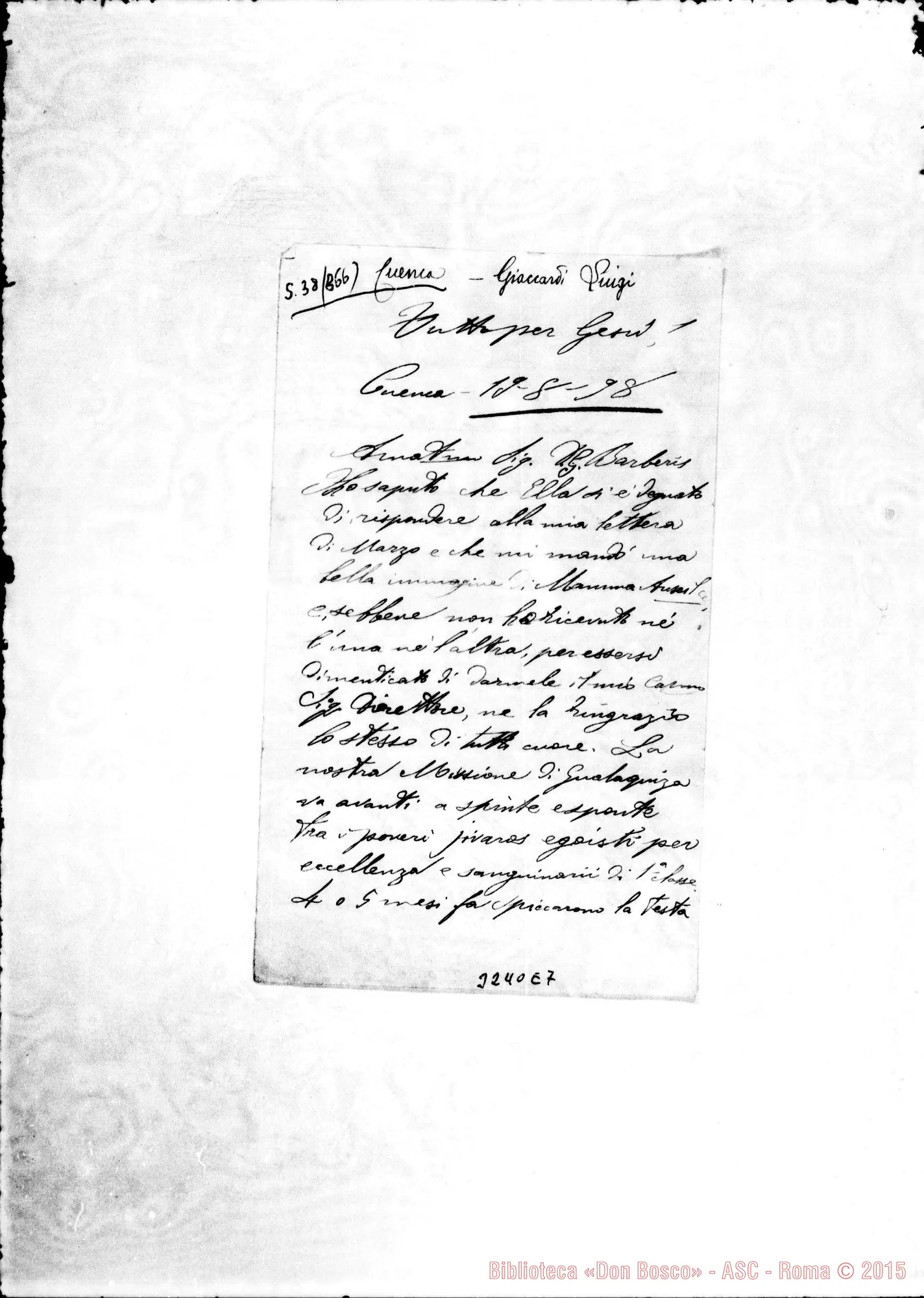 Fotogramma E 7 — Luigi Giaccardi-Don Barberis. Cuenca, 19-08-1898
