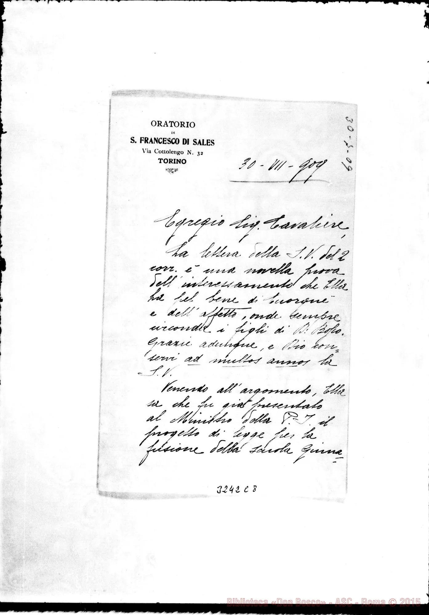 Fotogramma C 8 — Lettera A Giacomo Negri, senza firma, il 30-07-1909 Copia