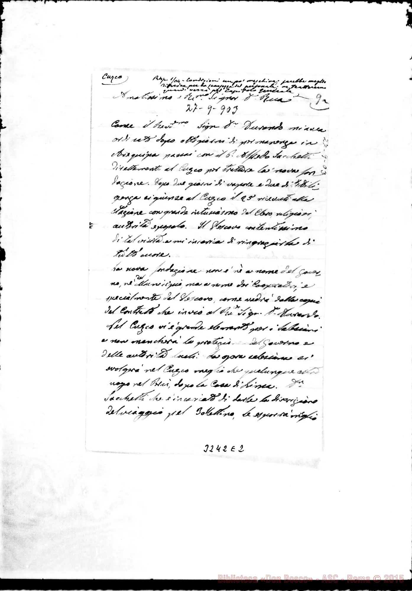 Fotogramma E 2 — Don Ciriaco Santinelli-Don Durando. Cuzco, 27-09-1903