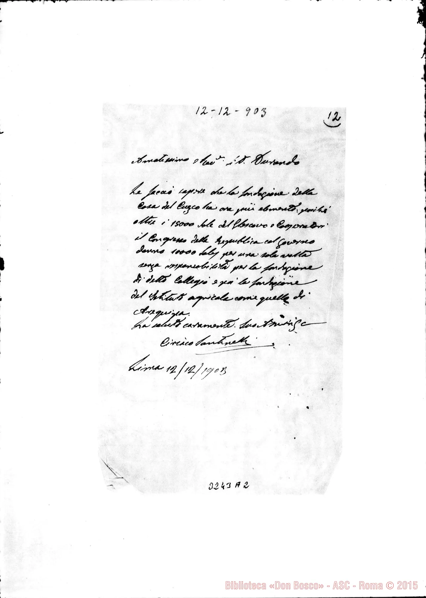 Fotogramma A 2 — Ciriaco Santinelli-Don Durando. Lima, 12-12-1903