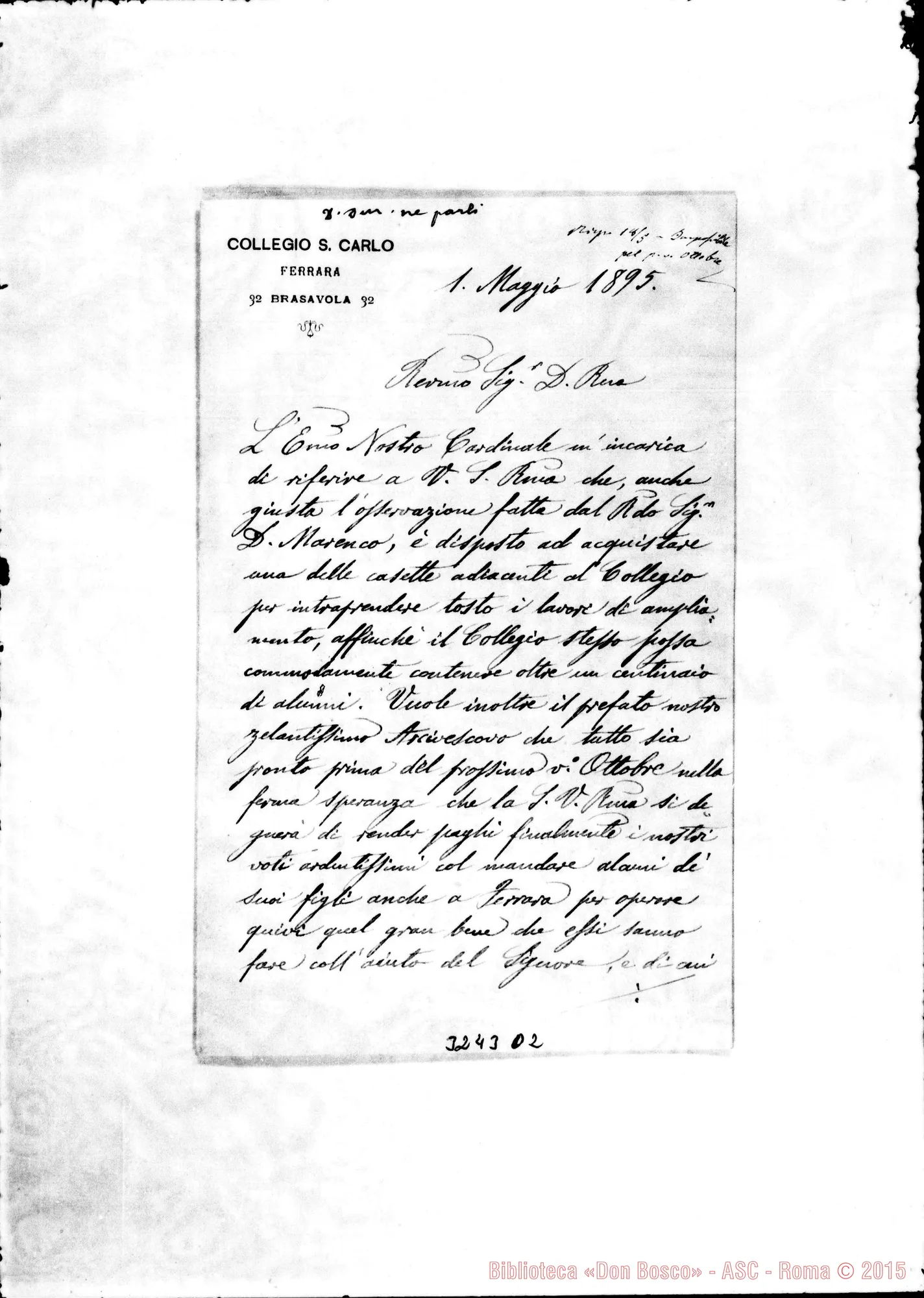 Fotogramma D 2 — Don Andrea Baldi-Don Rua. Ferrara, 1-05-1895 Autogr. Rua