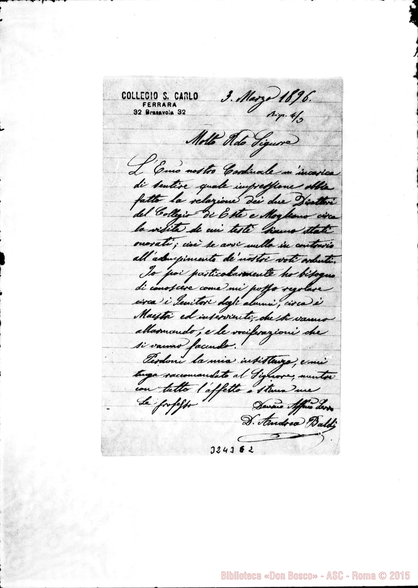Fotogramma E 2 — Don Andrea Baldi-Rev.do Sig. Ferrara, 3-03-1896