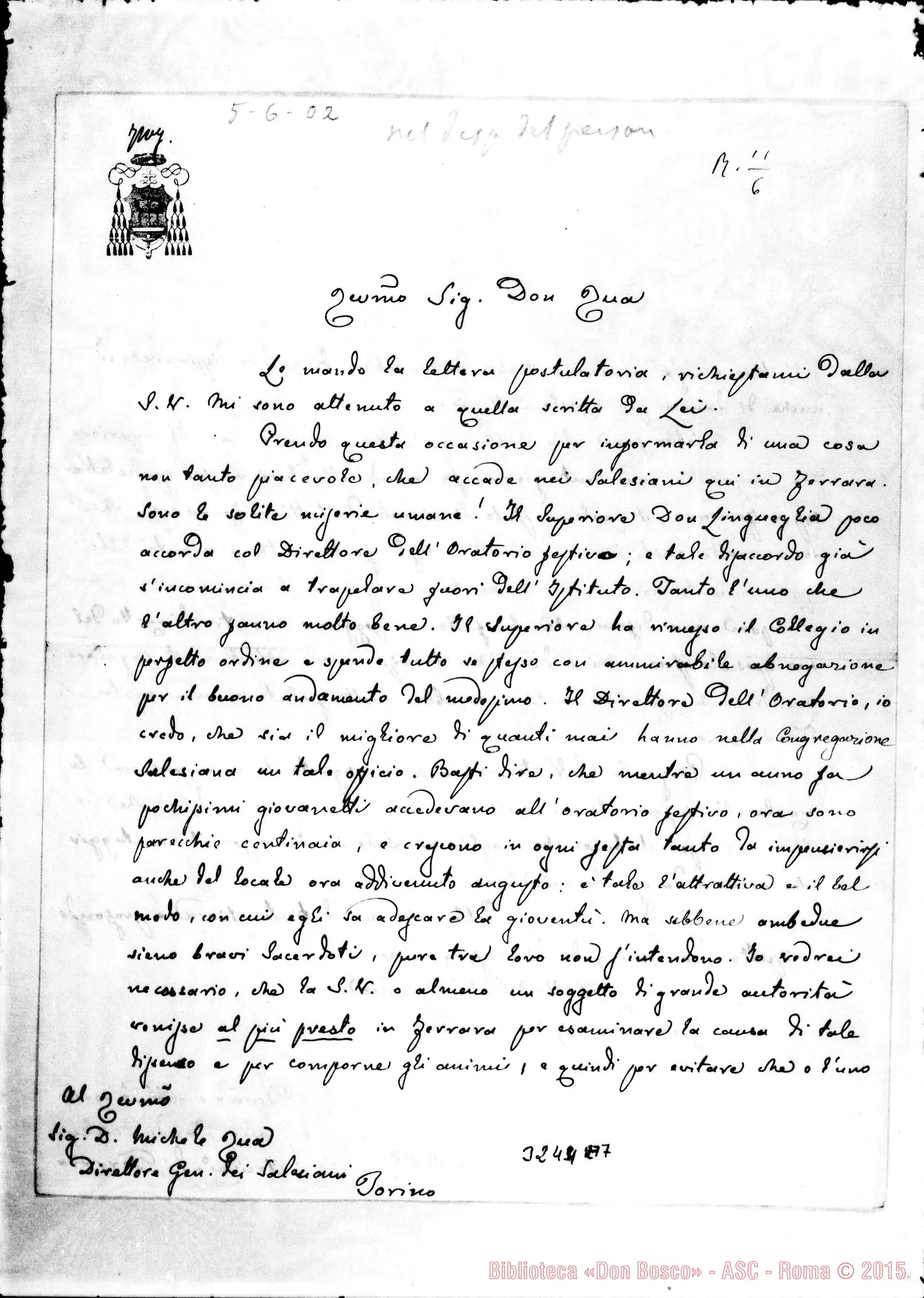 Fotogramma A 7 — Giulio Boschi, card, arciv. di Ferrara-Don Rua Autogr. Rua 1902