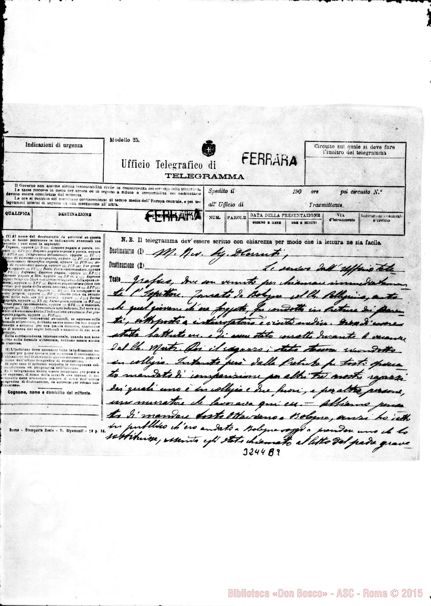 Fotogramma B 9 — Don Francesco De Agostini-Don Cerruti. Ferrara, 7-12-1907
