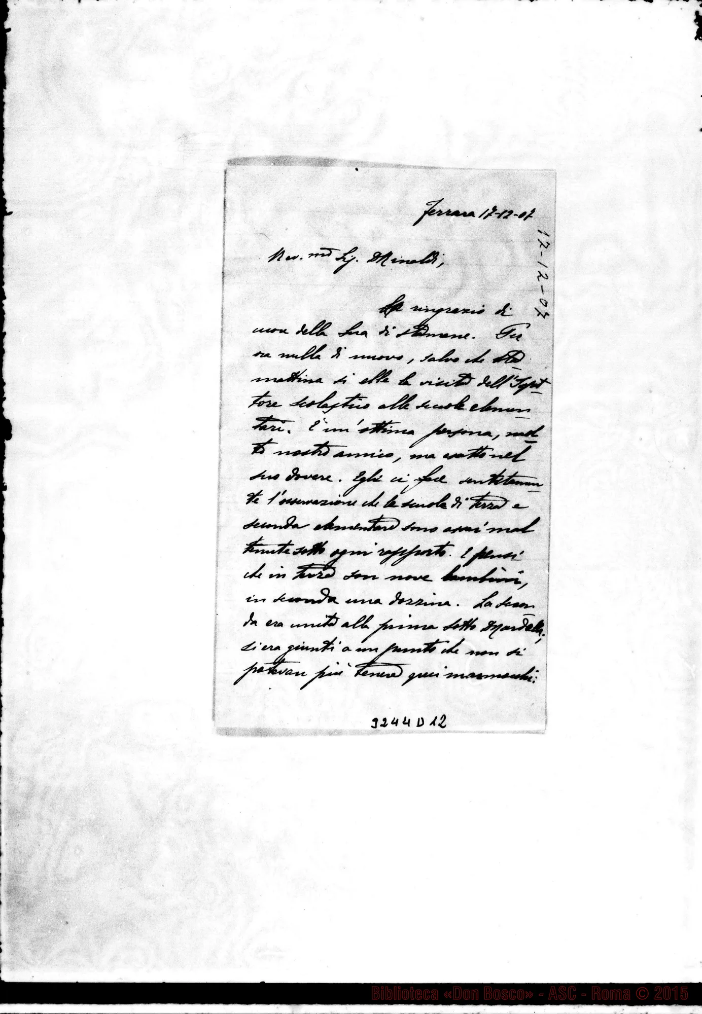 Fotogramma D 12 — Don Francesco De Agostini-Don Rinaldi. Ferrara, 17-12-1907