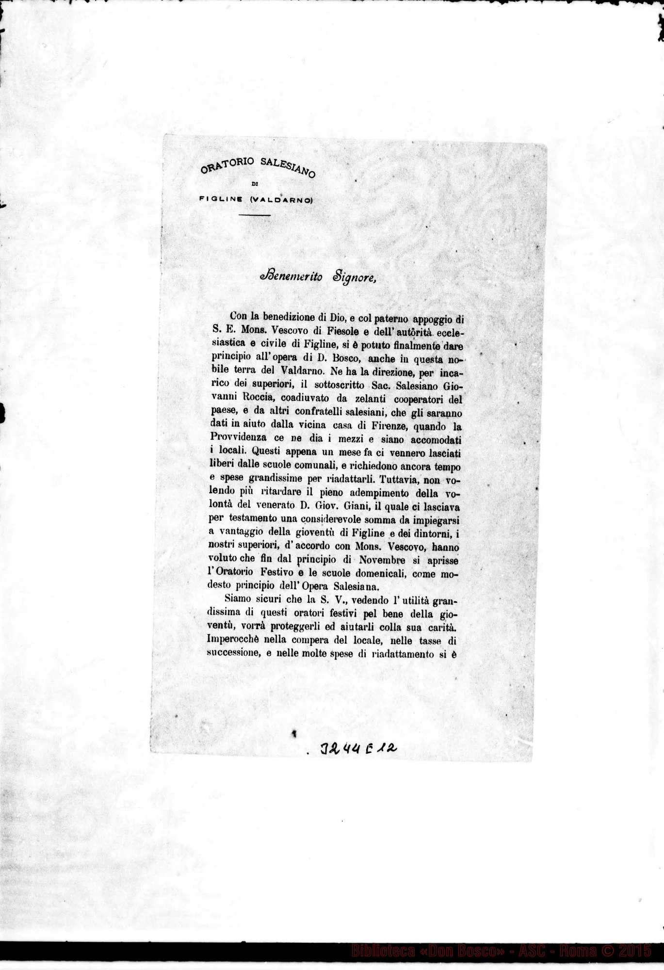 Fotogramma E 12 — Don Febraro E Don Roccia: lettera circolare. Stampato