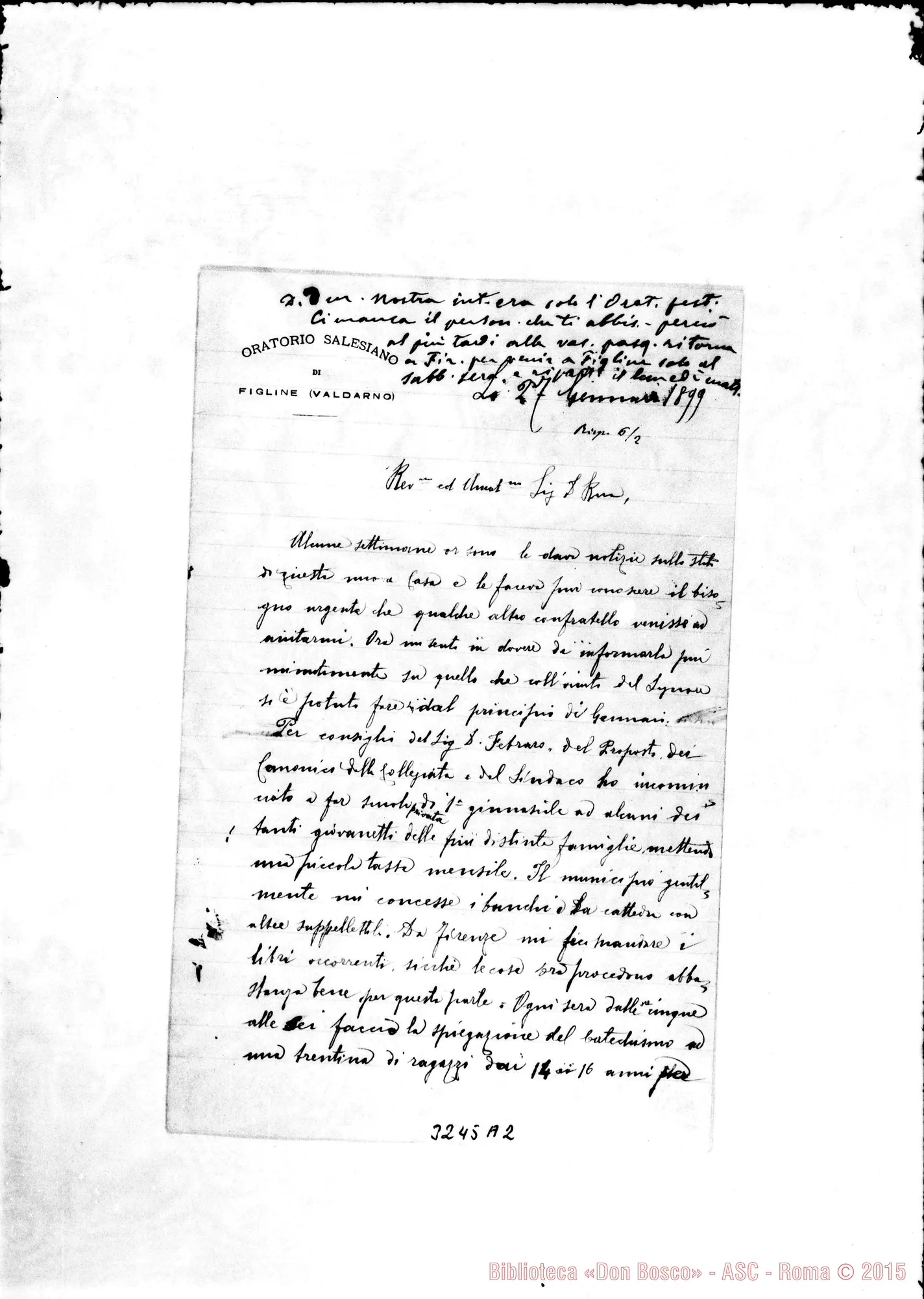 Fotogramma A 2 — Don Giovanni Roccia-Don Rua. Figline, 27-01-1899 Autogr. Rua