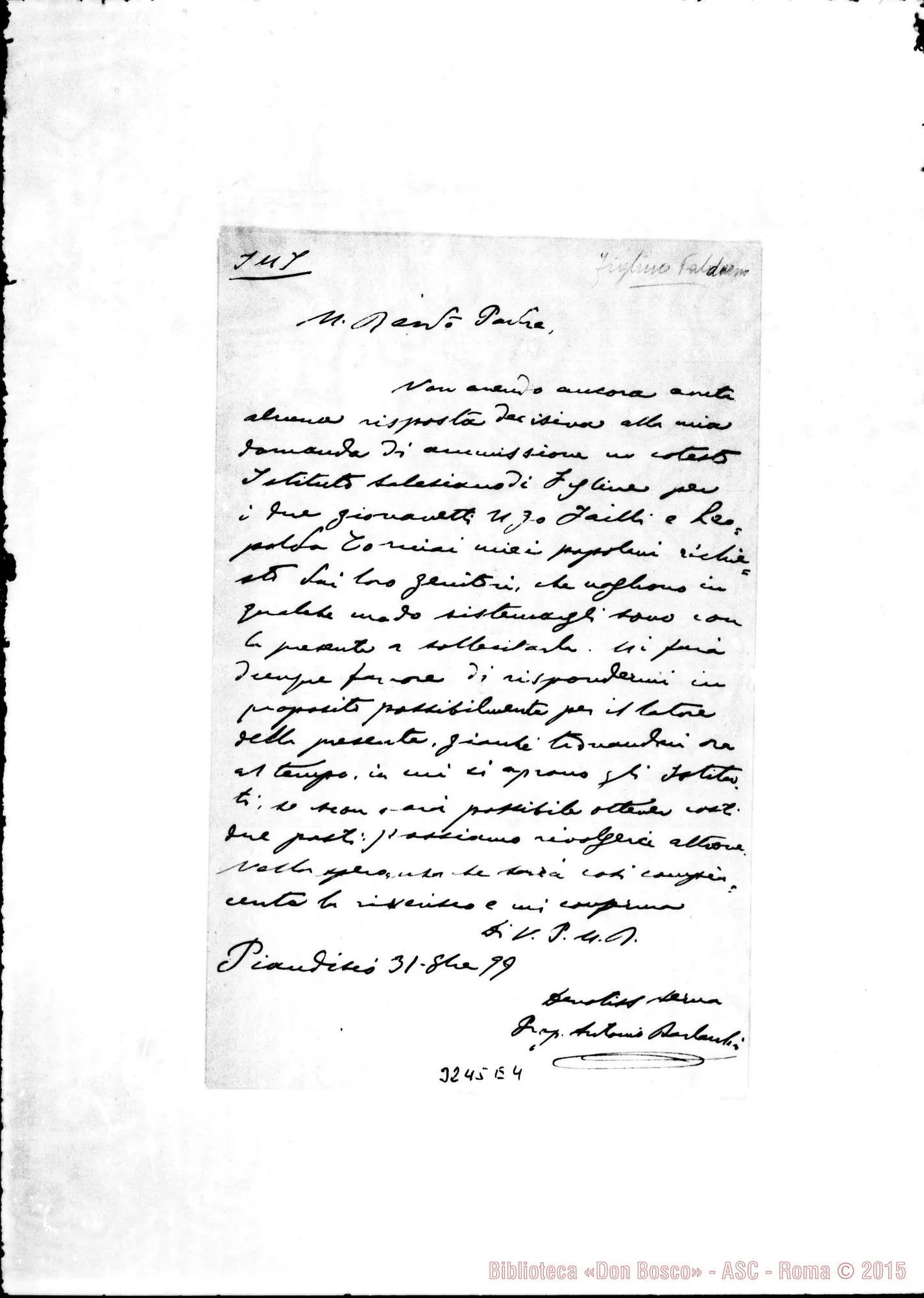 Fotogramma E 4 — Don Antonio Barlanchi-Rev.do Padre. Piandiscò, 31-10-1899