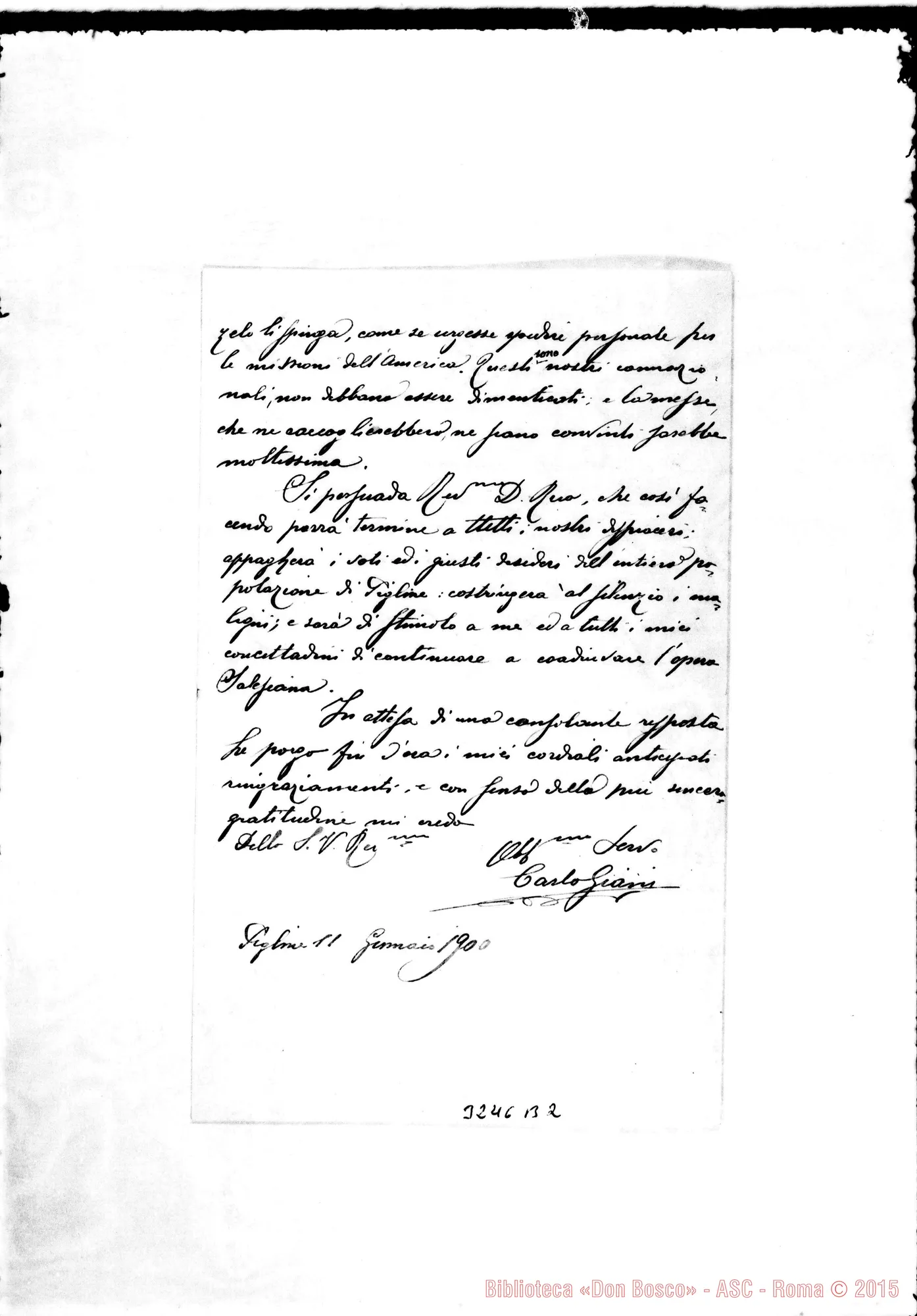 Fotogramma B 2 — Carlo Giani-Don Rua. Figline, 11-01-1900 Autogr. Rua