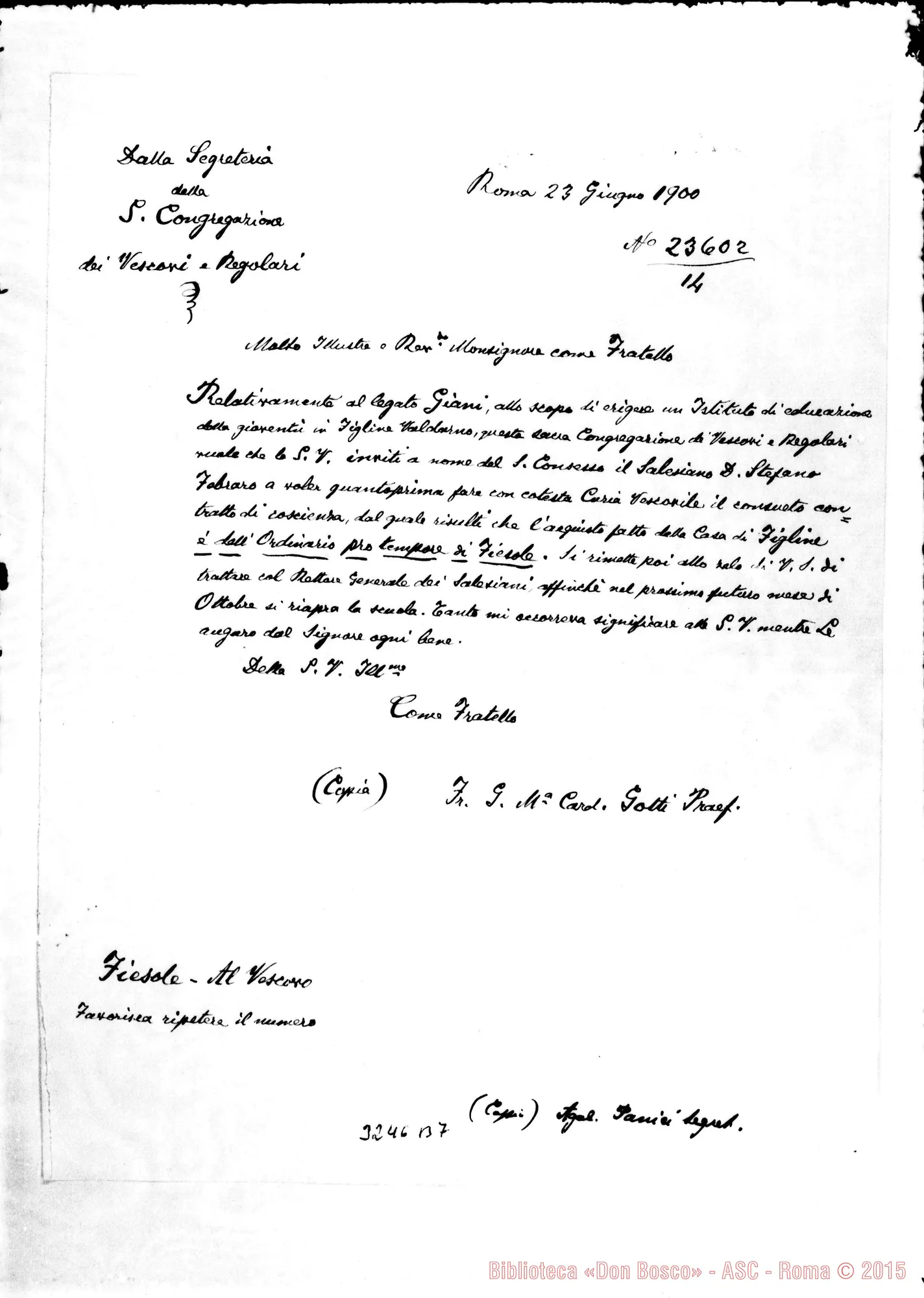 Fotogramma B 7 — Card. Gotti, Pref.-Vesc. di Fiesole. Roma, 23-06-1900 Copia