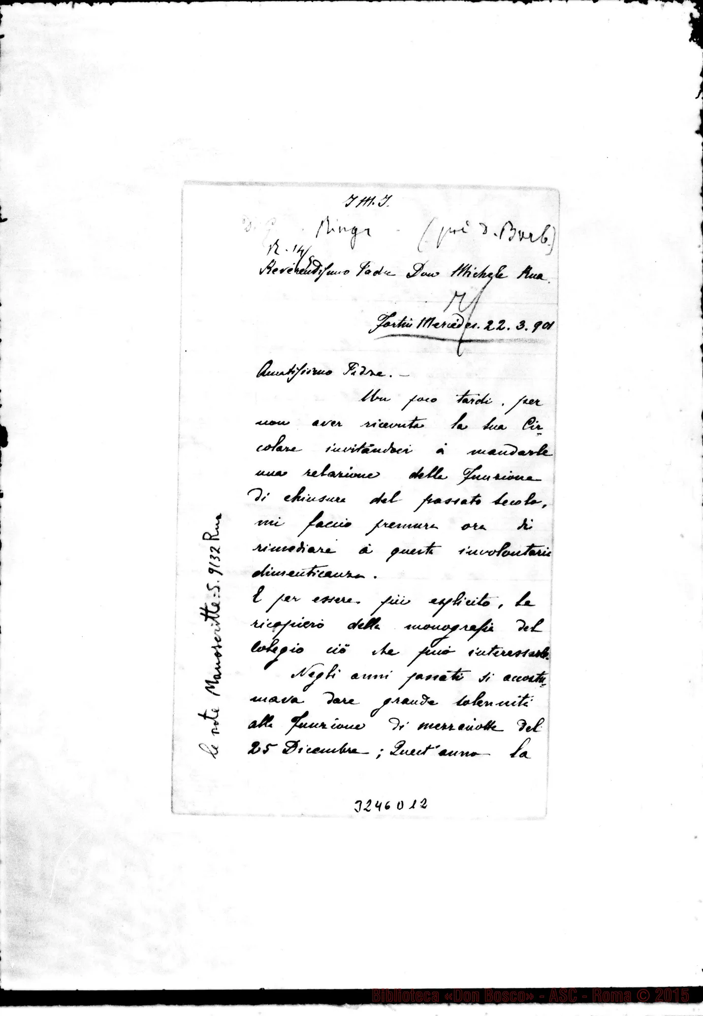 Fotogramma D 12 — Fortin Mercedes: Don Pietro Bonacina-Don Rua. Fortin M., 22-03-1901 Autogr. Rua