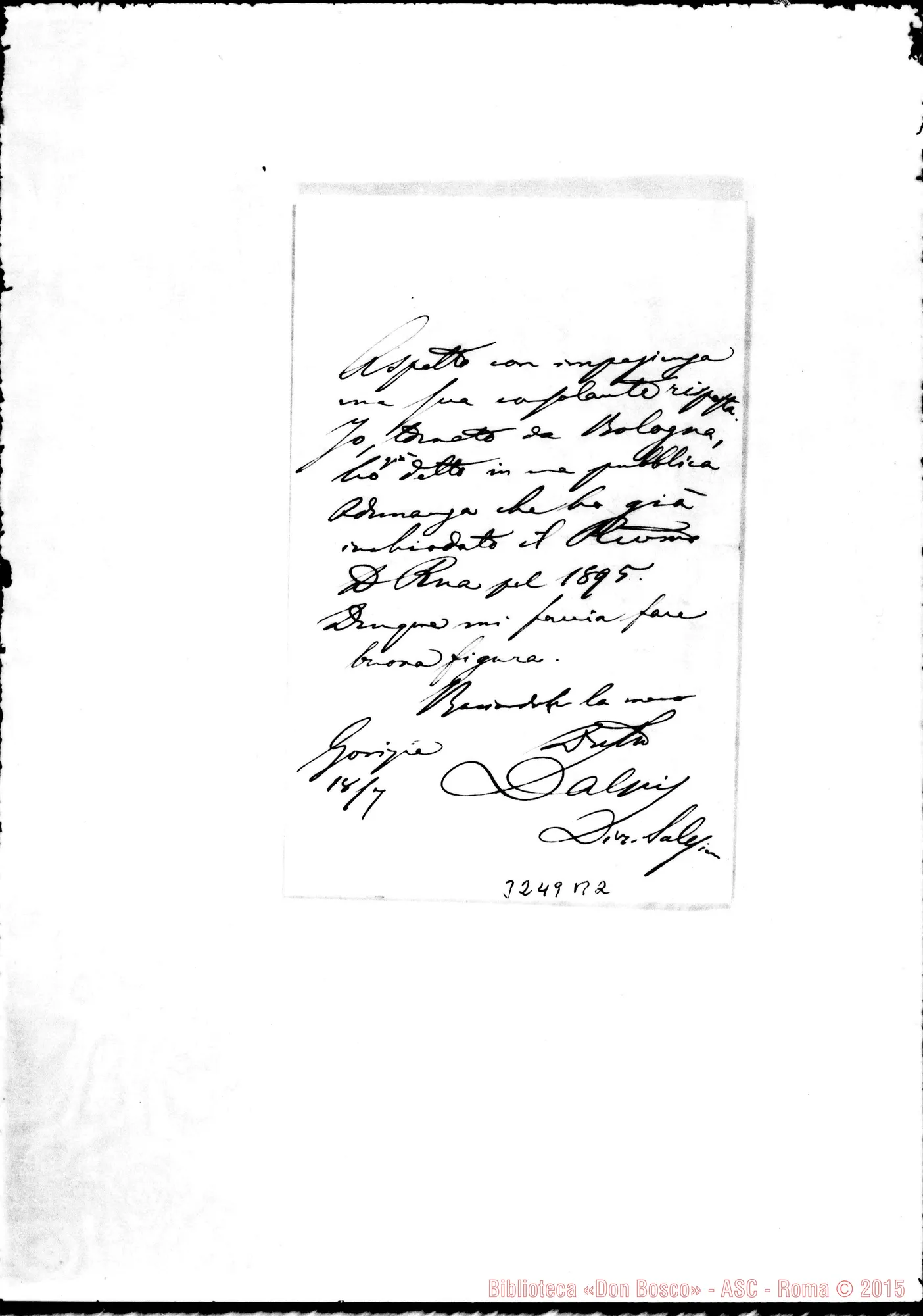 Fotogramma B 2 — Don Domenico Alpi-Don Rua. Gorizia, 18-07-1895 Autogr. Rua