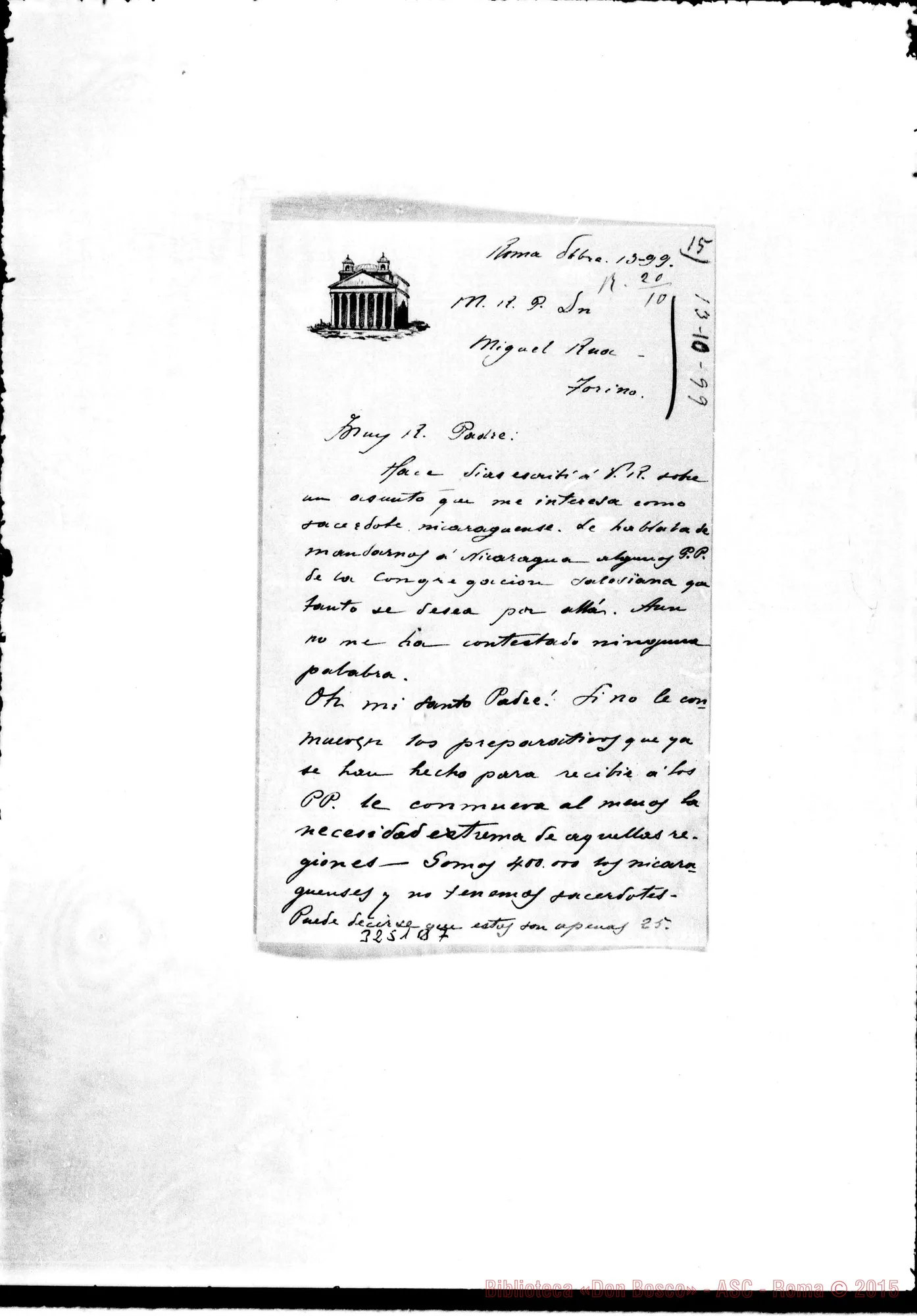 Fotogramma B 7 — Francisco Aguirre-Don Rua. Roma, 13-10-1899 Autogr. Rua