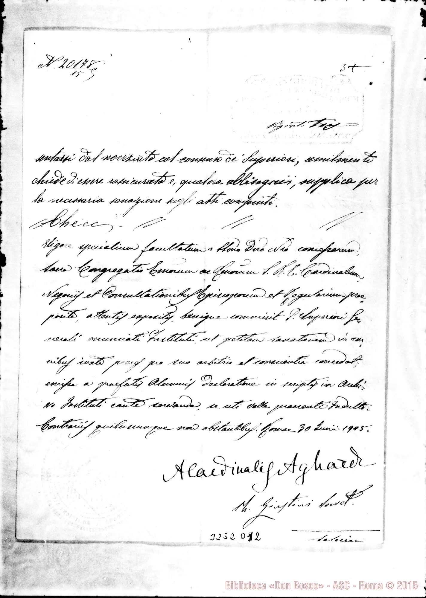 Fotogramma D 12 — A Beatissimo Padre: per sanazione del tempo di Noviziato, il 30-06-1905