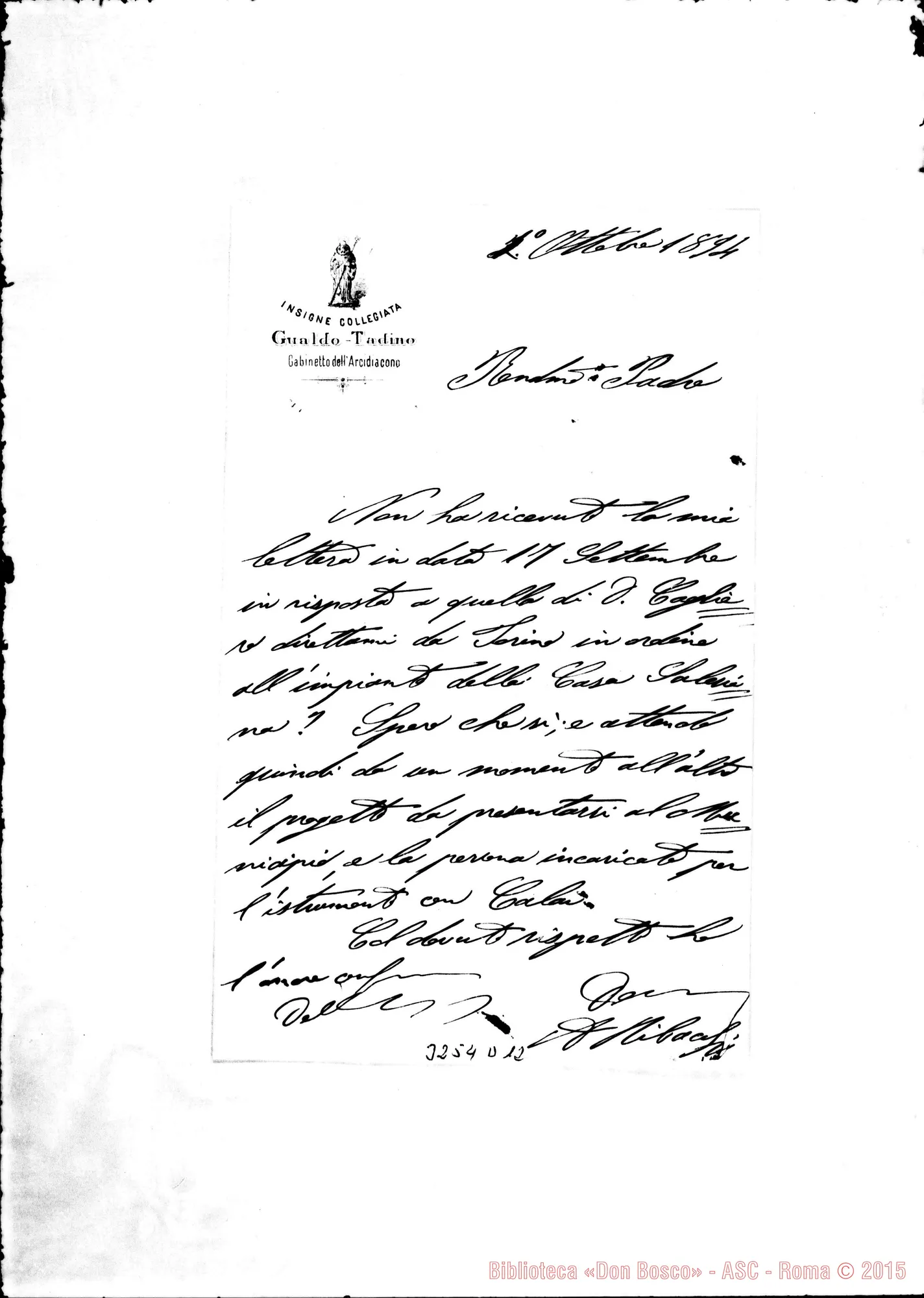 Fotogramma D 12 — Don Ribacchi-Rev.do Padre. Gualdo Tadino, 1-10-1894