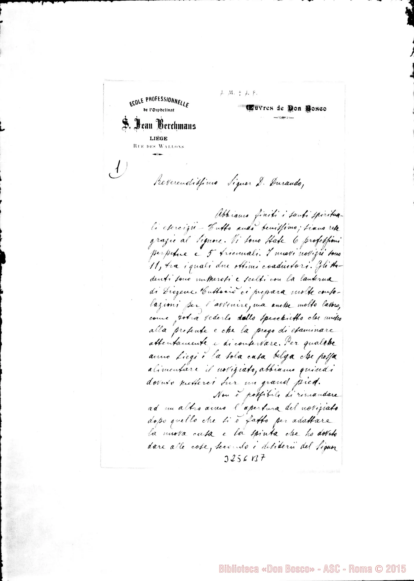 Fotogramma B 7 — Hechtel: Lettera A Don Durando. Liège, senza data. Incompleta