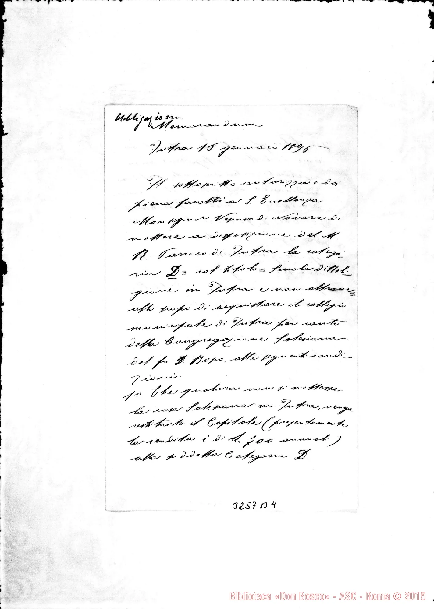 Fotogramma B 4 — Memorandum. Can. Ottino Don Alessandro, il 16-01-1896