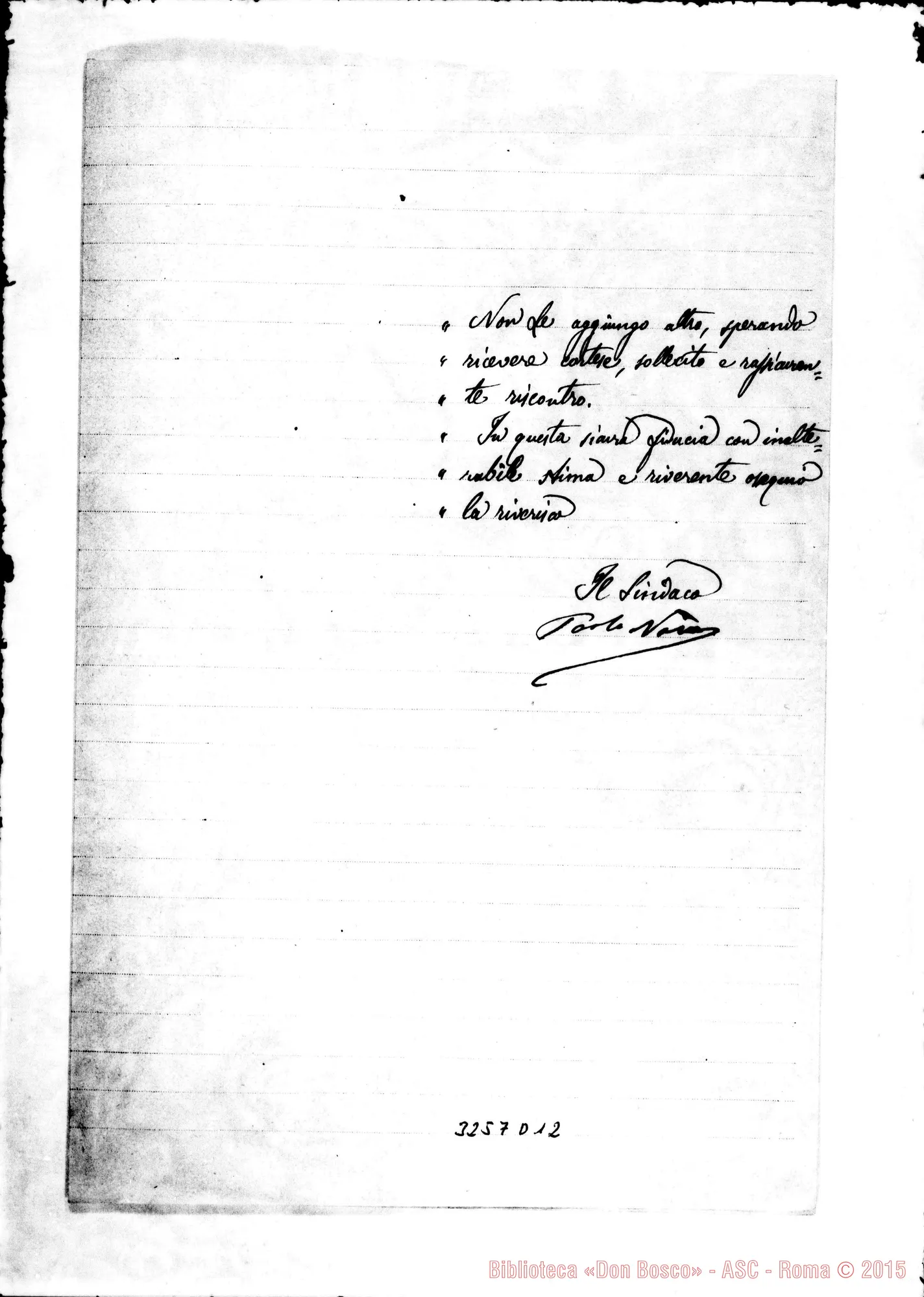 Fotogramma D 12 — Paolo Nava, sindaco-Don Rua. Intra, 27-08-1896 Autogr. Rua
